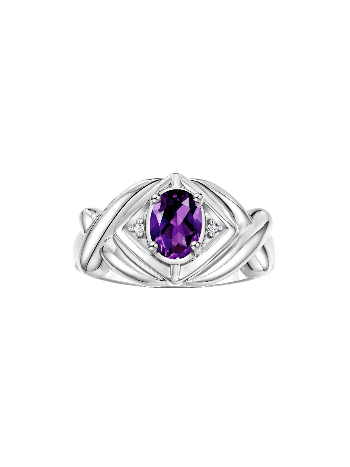 RYLOS Hugs & Kisses XOXO Ring with 7X5MM Gemstone & Diamonds - Birthstone Jewelry for Women in Sterling Silver, Sizes 5-10