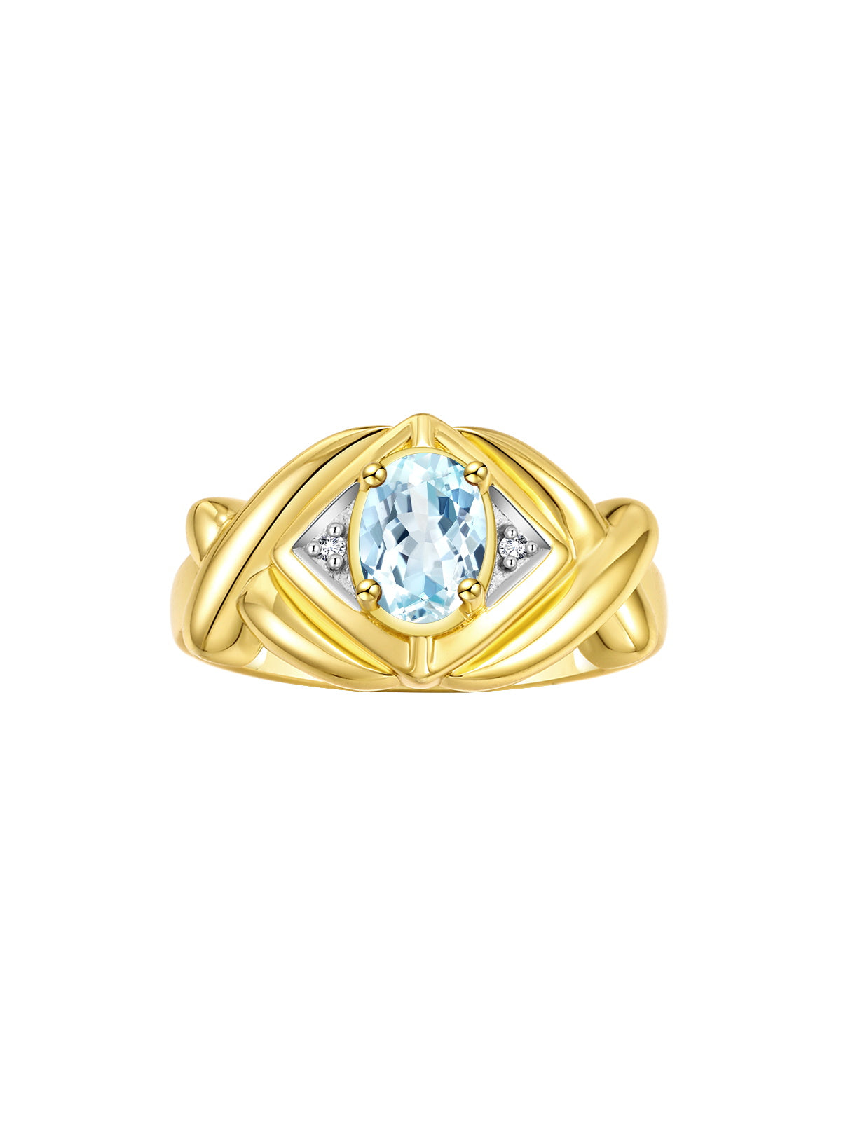 RYLOS 14K Yellow Gold XOXO Hugs & Kisses Ring with 7X5MM Gemstone & Diamonds - Birthstone Jewelry for Women in Gold, Sizes 5-10