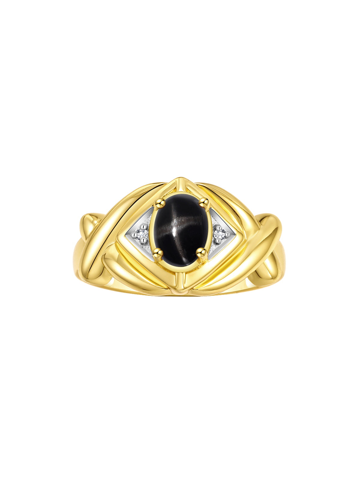 RYLOS Hugs & Kisses XOXO Ring with 7X5MM Gemstone & Diamonds - Birthstone Jewelry for Women in Yellow Gold Plated Silver, Sizes 5-10