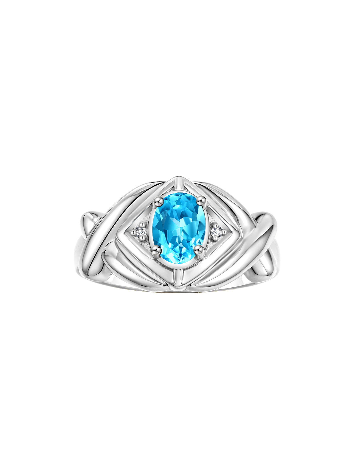 RYLOS Hugs & Kisses XOXO Ring with 7X5MM Gemstone & Diamonds - Birthstone Jewelry for Women in Sterling Silver, Sizes 5-10