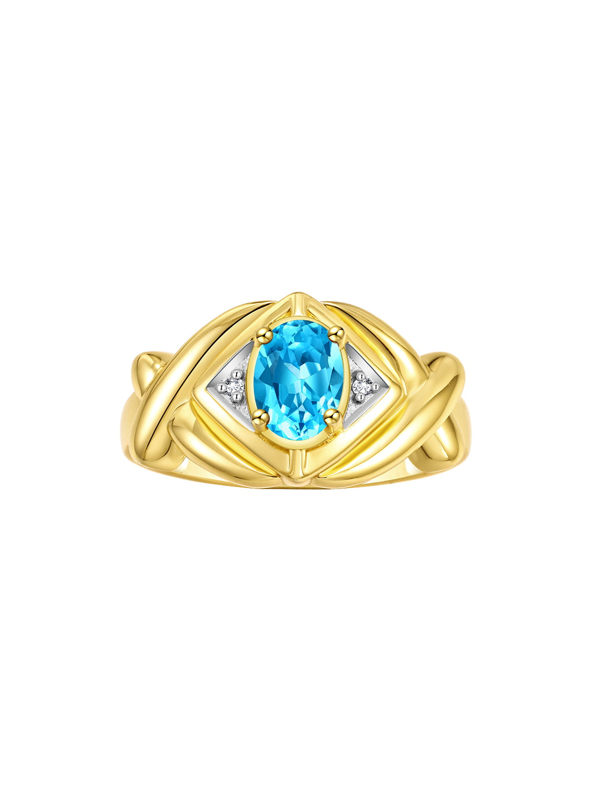RYLOS Hugs & Kisses XOXO Ring with 7X5MM Gemstone & Diamonds - Birthstone Jewelry for Women in Yellow Gold Plated Silver, Sizes 5-10