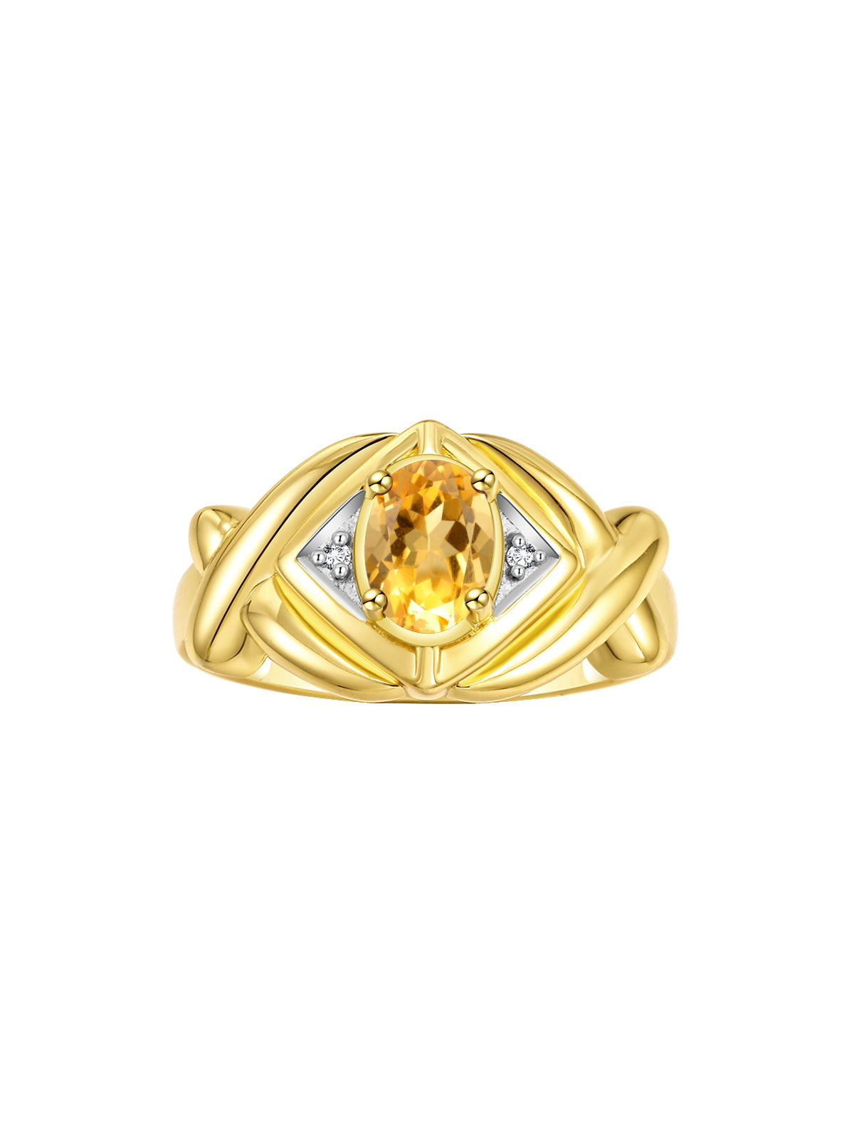 RYLOS 14K Yellow Gold XOXO Hugs & Kisses Ring with 7X5MM Gemstone & Diamonds - Birthstone Jewelry for Women in Gold, Sizes 5-10