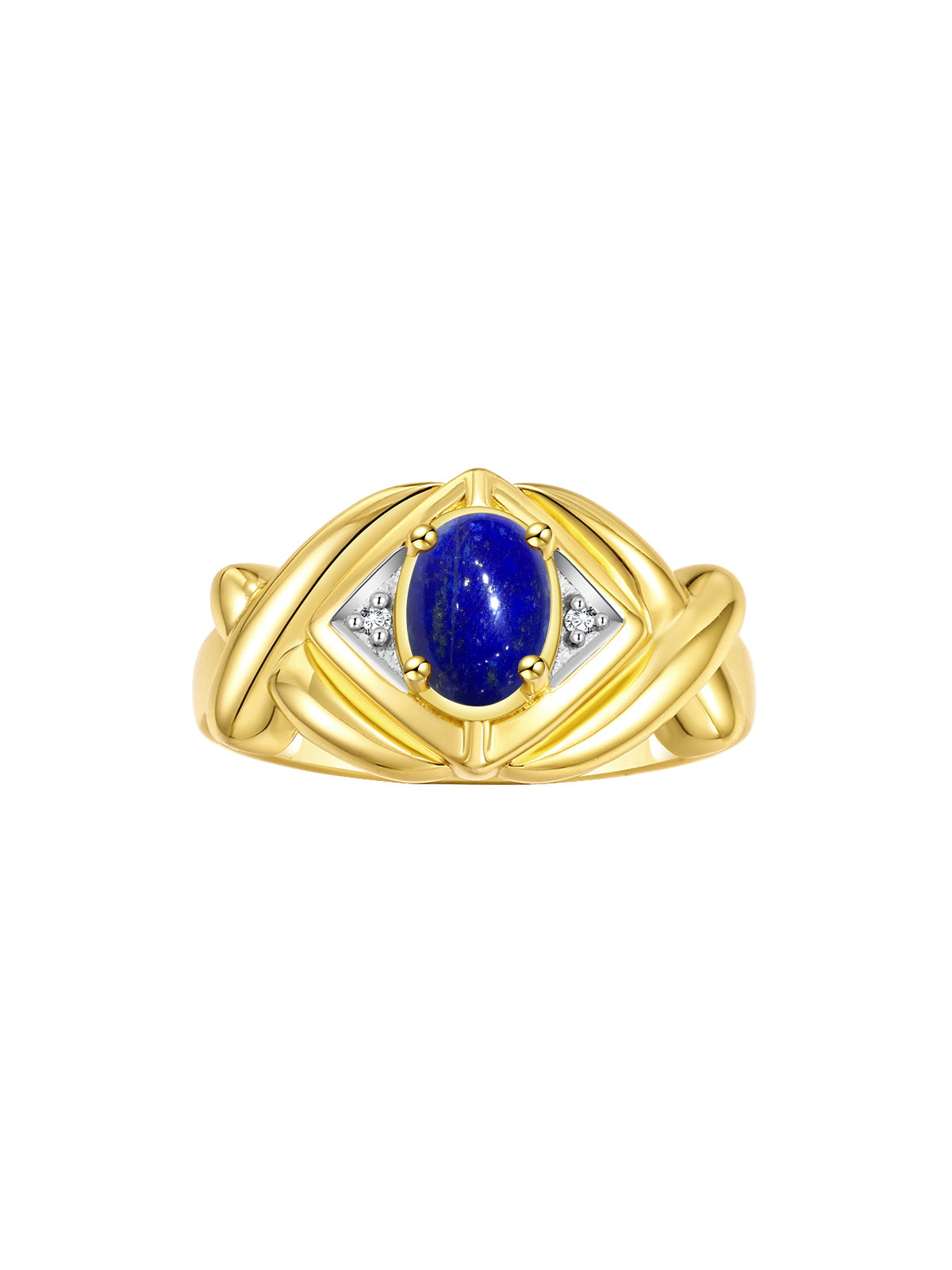 RYLOS Hugs & Kisses XOXO Ring with 7X5MM Gemstone & Diamonds - Birthstone Jewelry for Women in Yellow Gold Plated Silver, Sizes 5-10