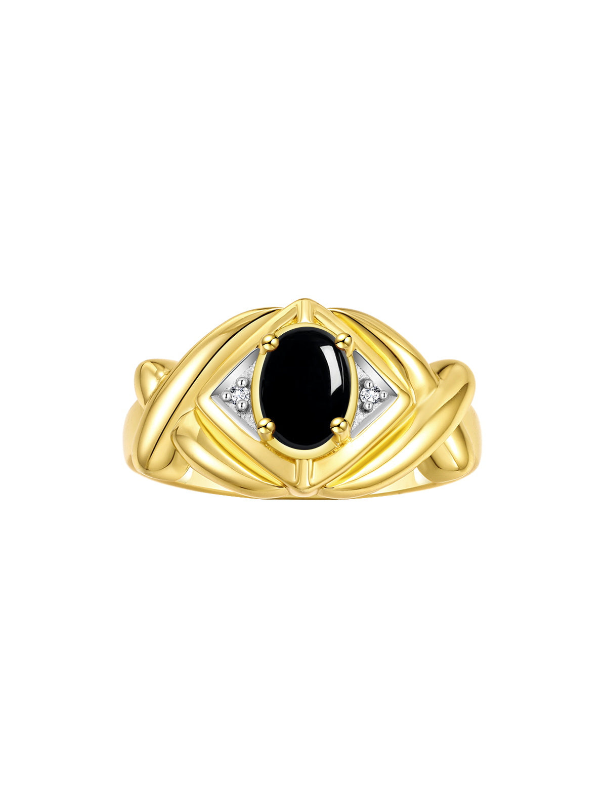 RYLOS Hugs & Kisses XOXO Ring with 7X5MM Gemstone & Diamonds - Birthstone Jewelry for Women in Yellow Gold Plated Silver, Sizes 5-10