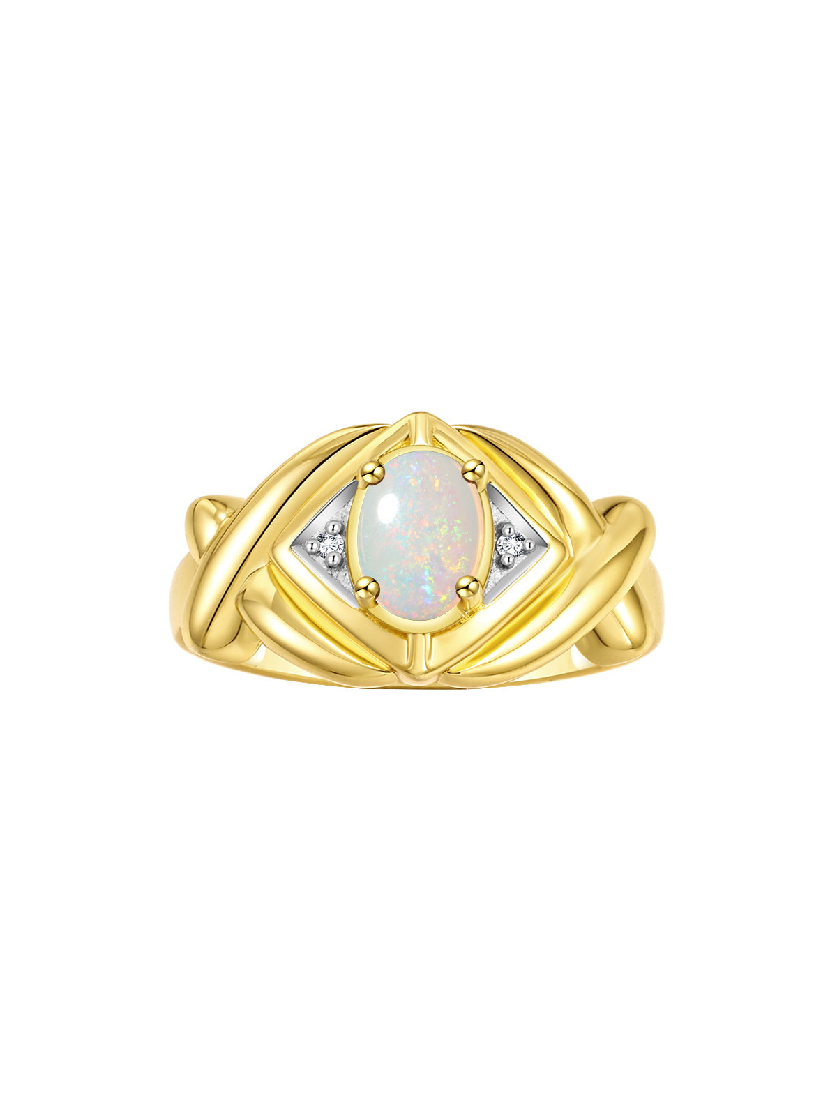 RYLOS 14K Yellow Gold XOXO Hugs & Kisses Ring with 7X5MM Gemstone & Diamonds - Birthstone Jewelry for Women in Gold, Sizes 5-10