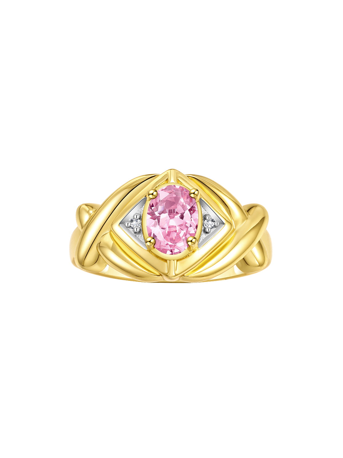 RYLOS Hugs & Kisses XOXO Ring with 7X5MM Gemstone & Diamonds - Birthstone Jewelry for Women in Yellow Gold Plated Silver, Sizes 5-10