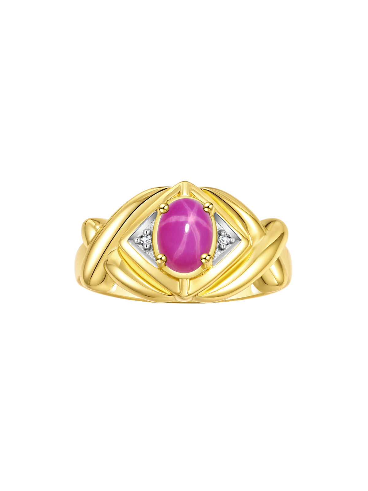 RYLOS Hugs & Kisses XOXO Ring with 7X5MM Gemstone & Diamonds - Birthstone Jewelry for Women in Yellow Gold Plated Silver, Sizes 5-10