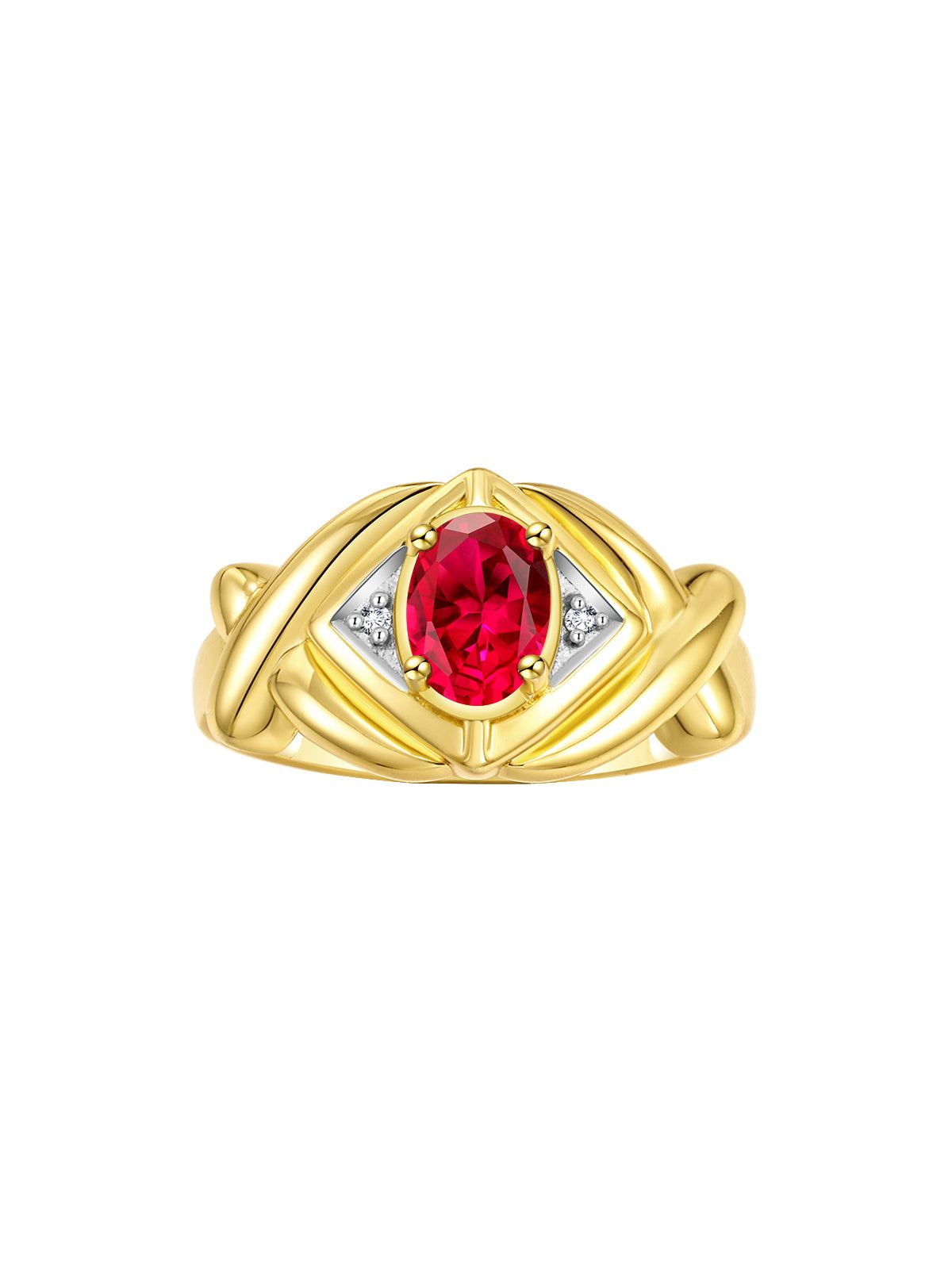 RYLOS Hugs & Kisses XOXO Ring with 7X5MM Gemstone & Diamonds - Birthstone Jewelry for Women in Yellow Gold Plated Silver, Sizes 5-10