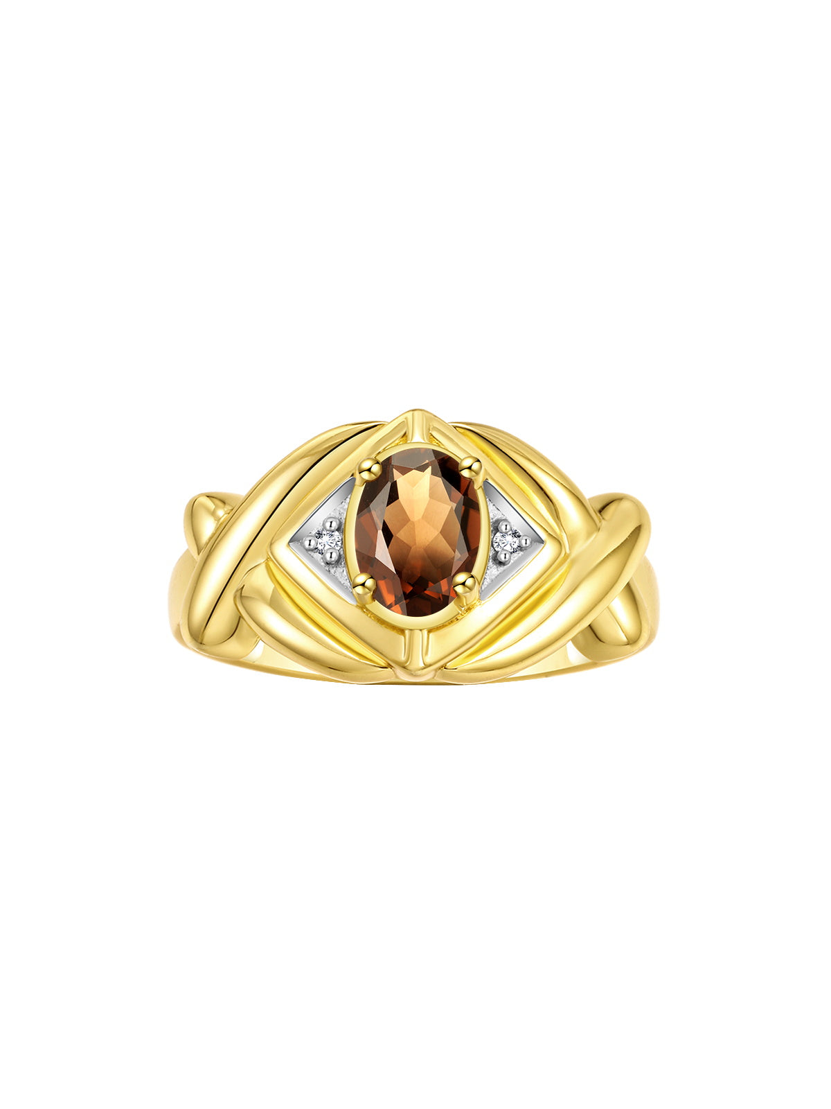 RYLOS Hugs & Kisses XOXO Ring with 7X5MM Gemstone & Diamonds - Birthstone Jewelry for Women in Yellow Gold Plated Silver, Sizes 5-10