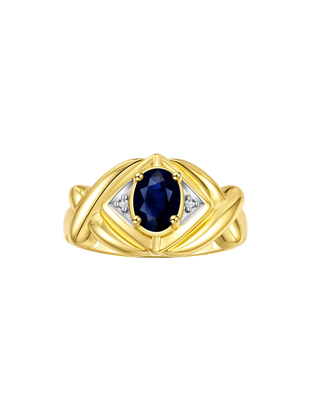 RYLOS Hugs & Kisses XOXO Ring with 7X5MM Gemstone & Diamonds - Birthstone Jewelry for Women in Yellow Gold Plated Silver, Sizes 5-10