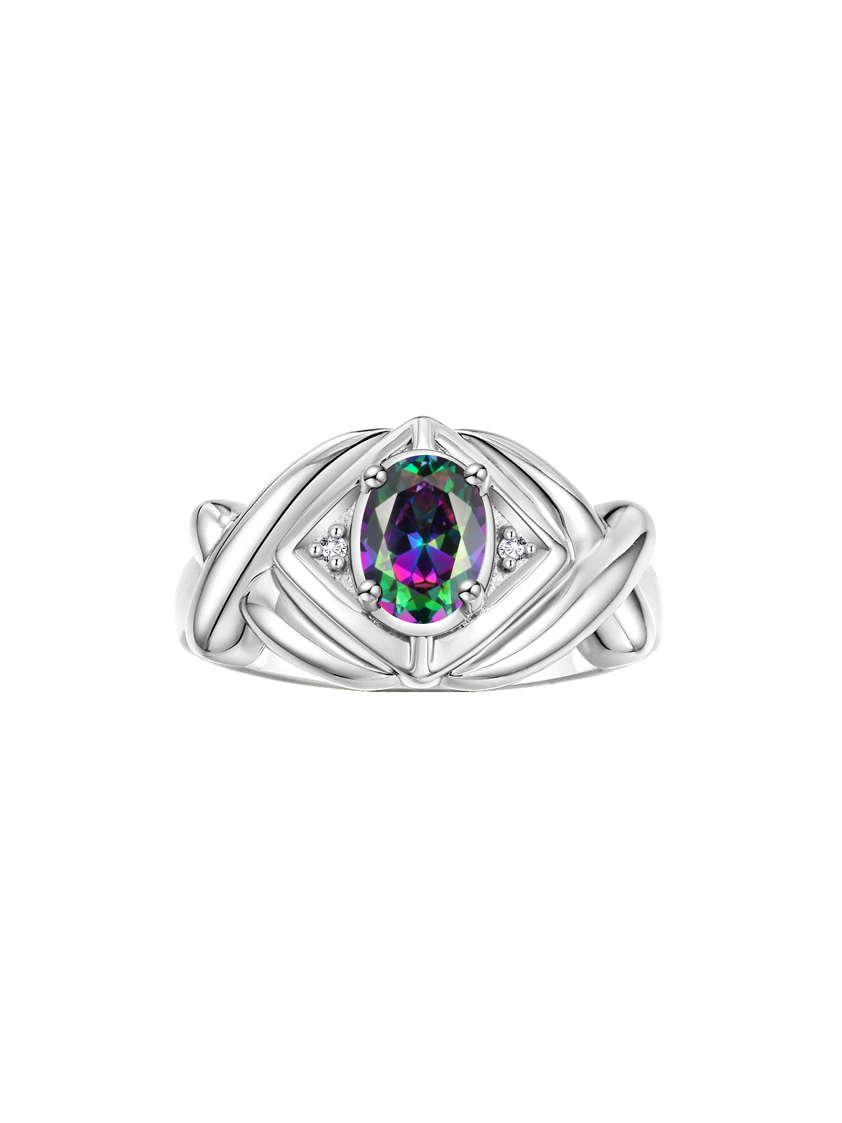 RYLOS Hugs & Kisses XOXO Ring with 7X5MM Gemstone & Diamonds - Birthstone Jewelry for Women in Sterling Silver, Sizes 5-10