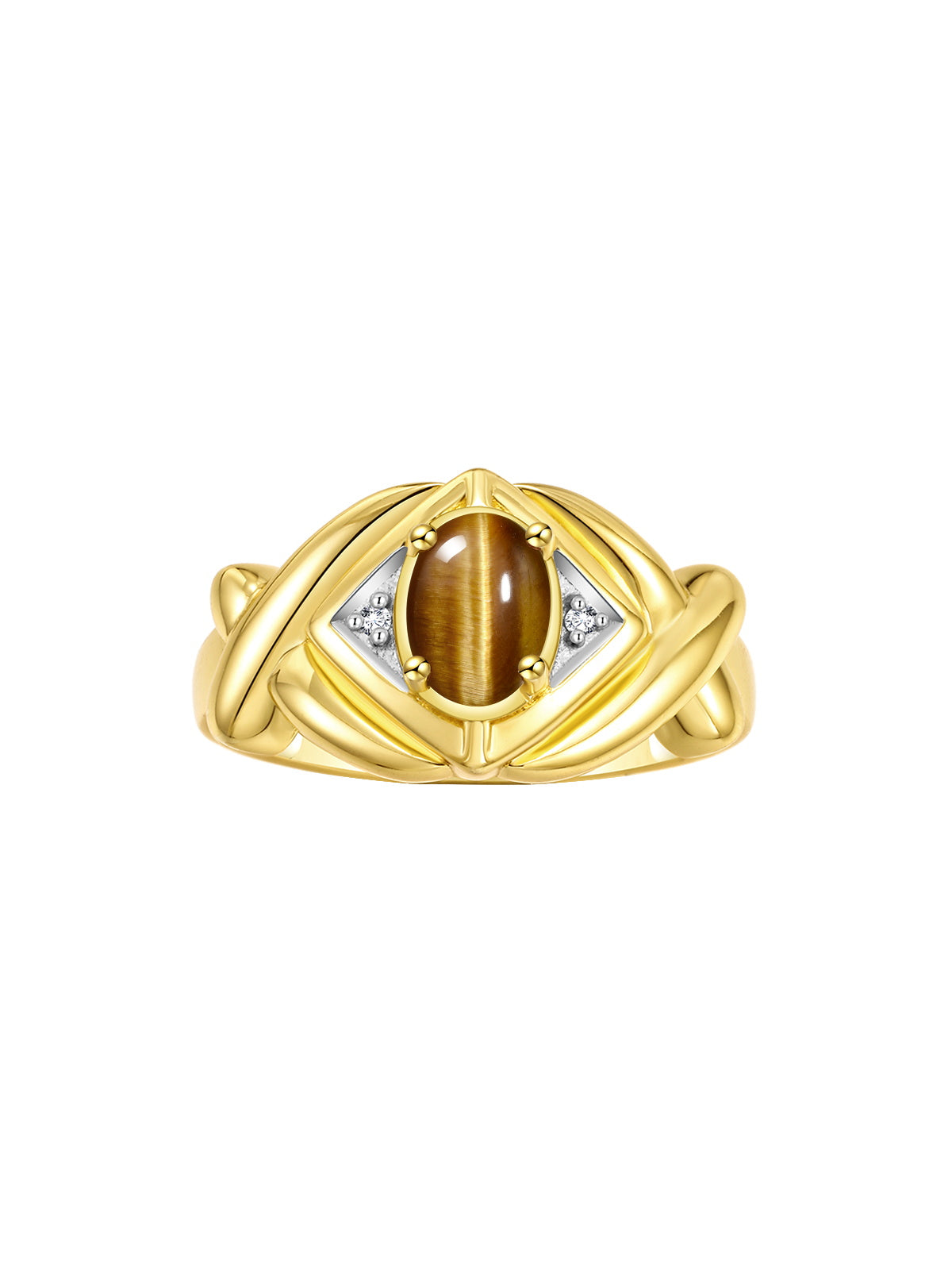RYLOS Hugs & Kisses XOXO Ring with 7X5MM Gemstone & Diamonds - Birthstone Jewelry for Women in Yellow Gold Plated Silver, Sizes 5-10