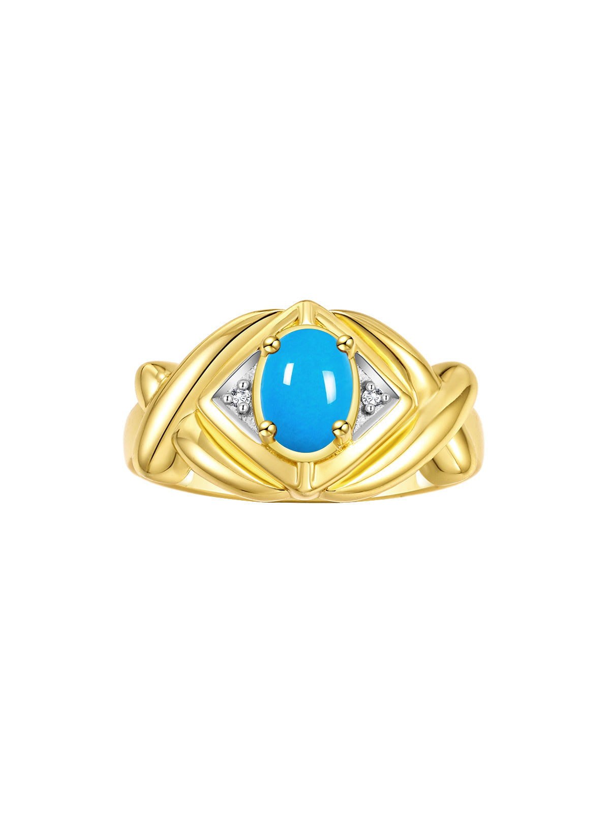 RYLOS Hugs & Kisses XOXO Ring with 7X5MM Gemstone & Diamonds - Birthstone Jewelry for Women in Yellow Gold Plated Silver, Sizes 5-10