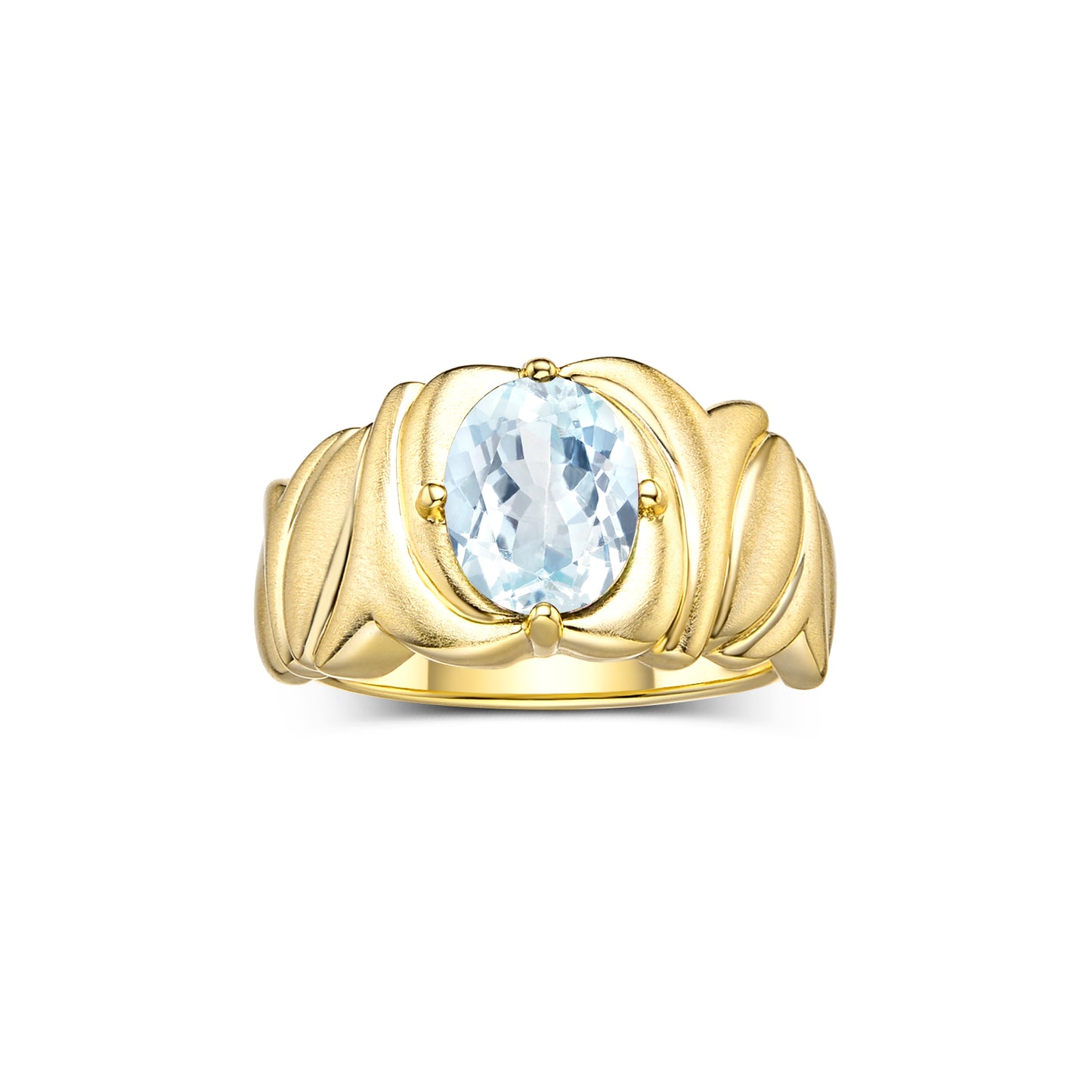 RYLOS Solitaire 9X7MM Oval Gemstone Ring with Satin Finish Band Yellow Gold Plated Silver Birthstone Rings Size 5-10