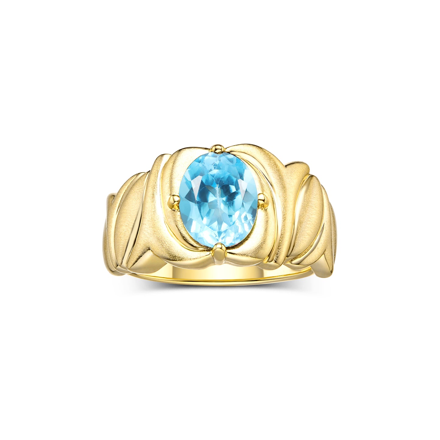 RYLOS 14K Yellow Gold Ring Solitaire 9X7MM Oval Gemstone with Satin Finish Band Color Stone Birthstone Jewelry for Women Sizes 5-10