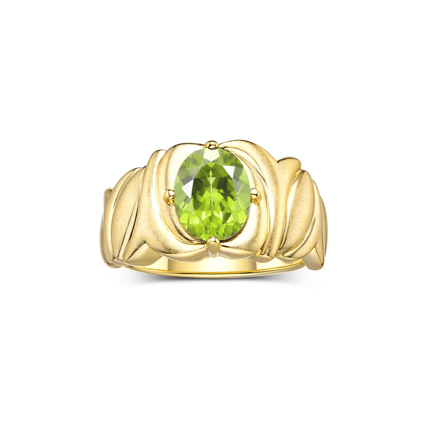 RYLOS Solitaire 9X7MM Oval Gemstone Ring with Satin Finish Band Yellow Gold Plated Silver Birthstone Rings Size 5-10