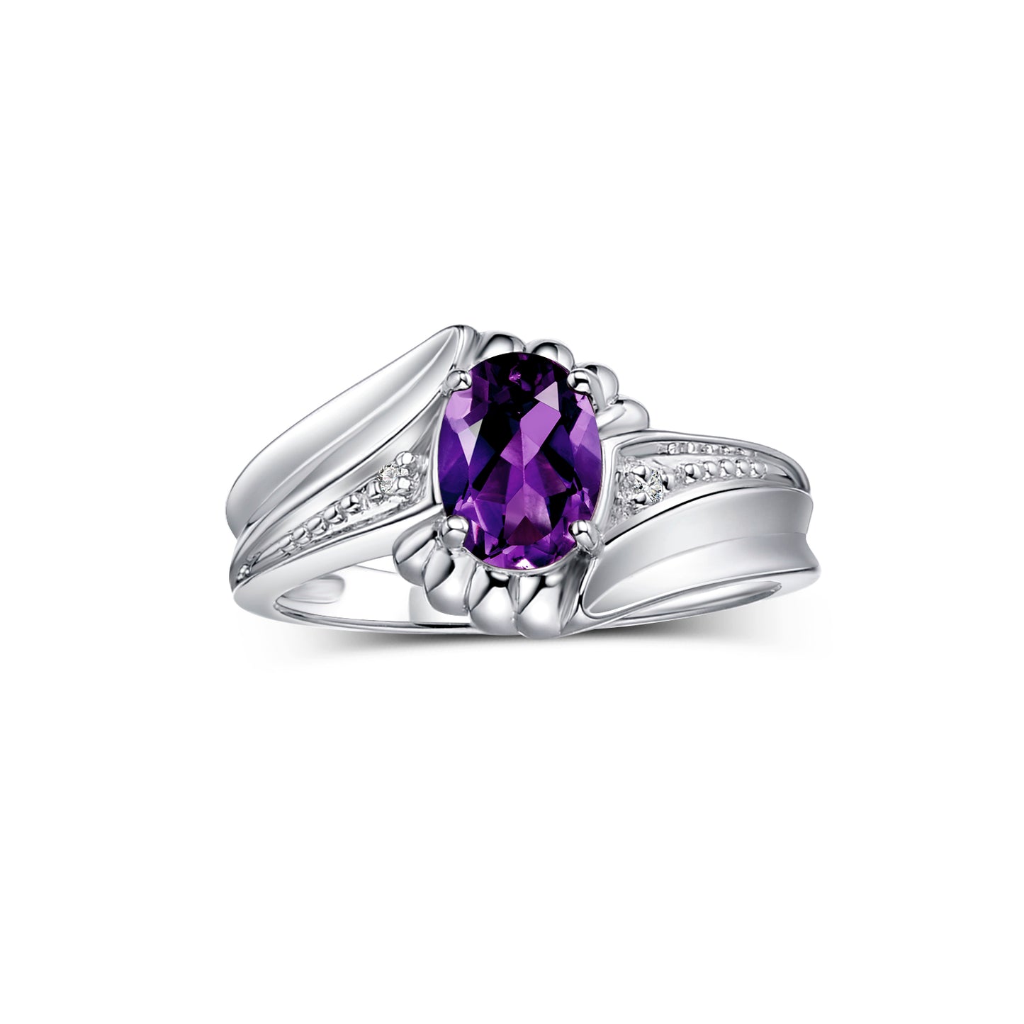 RYLOS Swirl Z Ring with 7X5MM Oval Gemstone & Diamond Accent Elegant Birthstone Jewelry for Women in Sterling Silver Available in Sizes 5-10