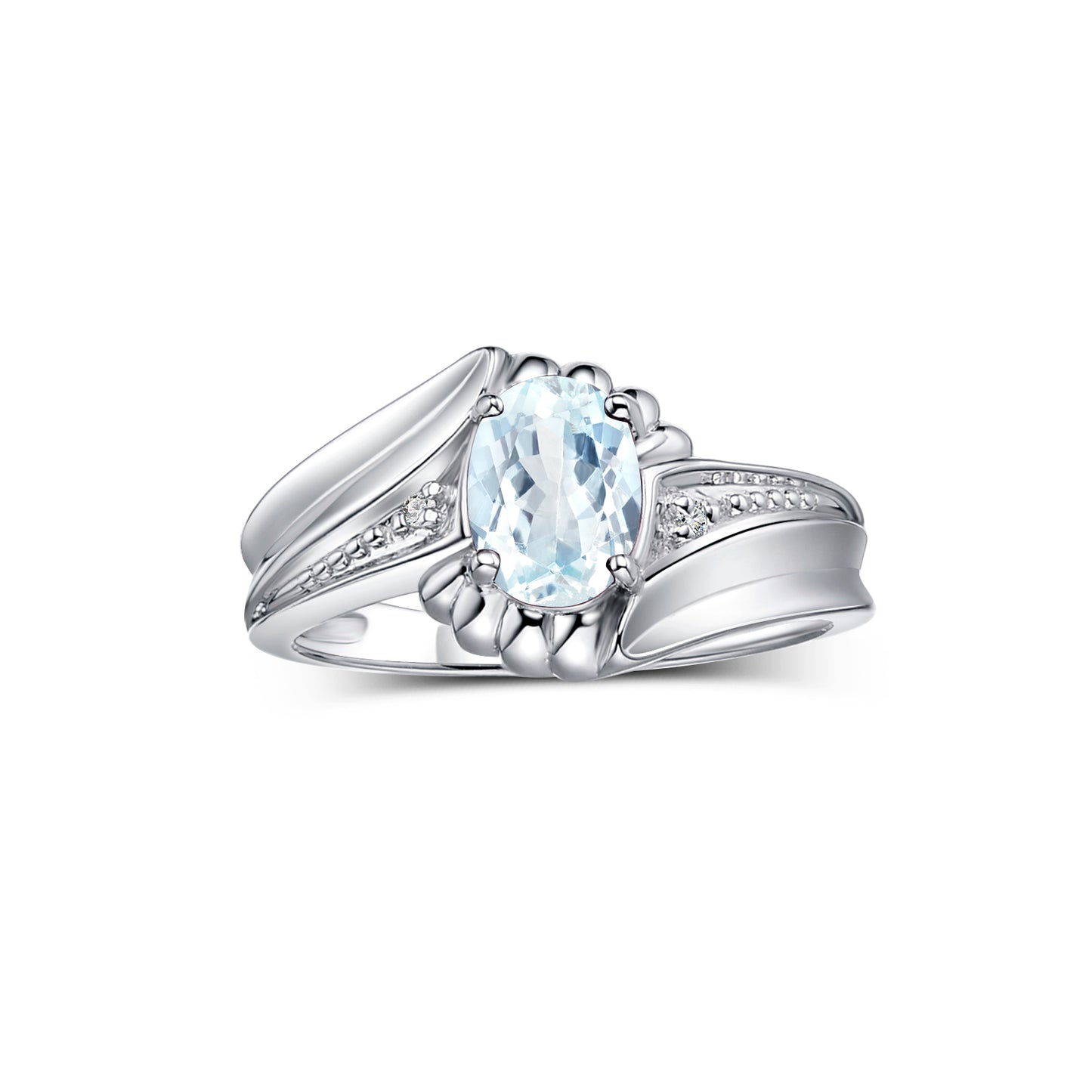 RYLOS Swirl Z Ring with 7X5MM Oval Gemstone & Diamond Accent Elegant Birthstone Jewelry for Women in Sterling Silver Available in Sizes 5-10