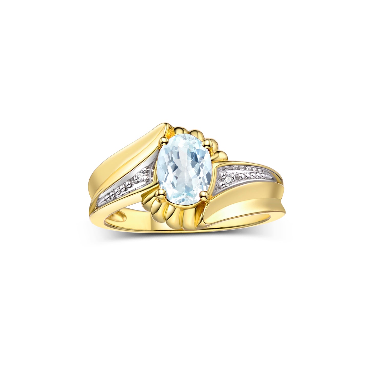 RYLOS 14K Yellow Gold Swirl Z Ring with 7X5MM Oval Gemstone & Diamond Accent Exquisite Color Stone Birthstone Jewelry for Women Available in Sizes 5-10
