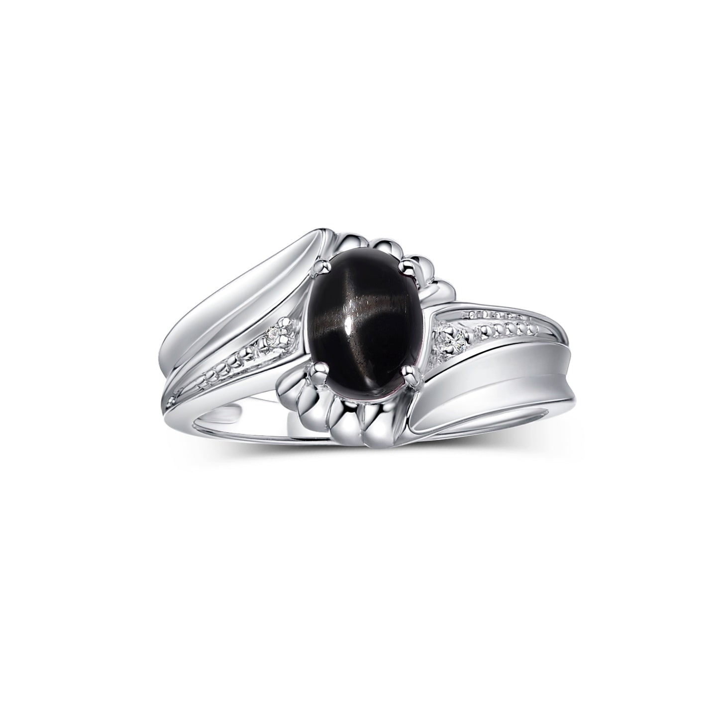 RYLOS 14K White Gold Swirl Z Ring with 7X5MM Oval Gemstone & Diamond Accent Exquisite Color Stone Birthstone Jewelry for Women Available in Sizes 5-10