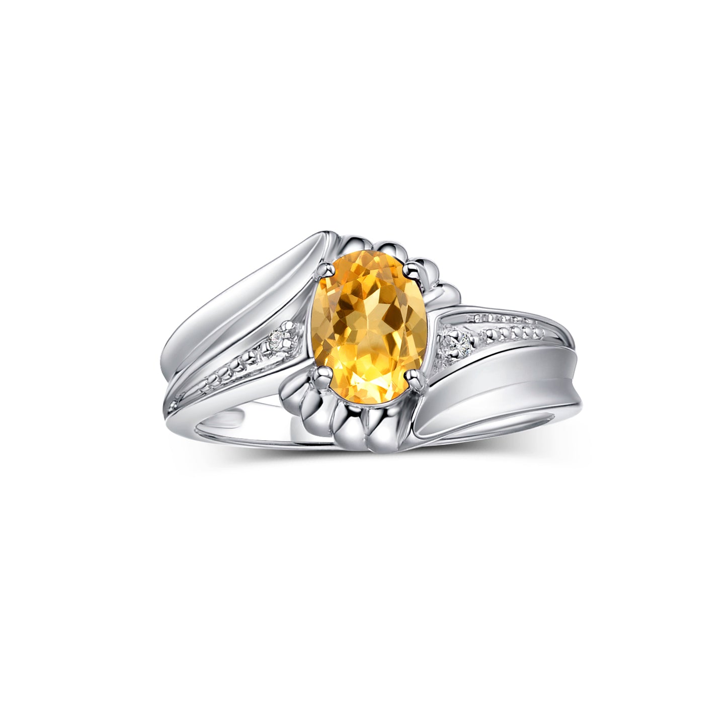 RYLOS 14K White Gold Swirl Z Ring with 7X5MM Oval Gemstone & Diamond Accent Exquisite Color Stone Birthstone Jewelry for Women Available in Sizes 5-10