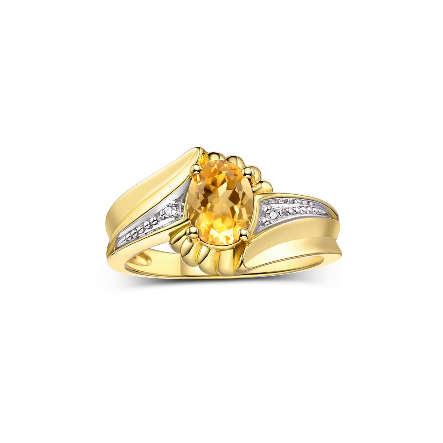 RYLOS 14K Yellow Gold Swirl Z Ring with 7X5MM Oval Gemstone & Diamond Accent Exquisite Color Stone Birthstone Jewelry for Women Available in Sizes 5-10