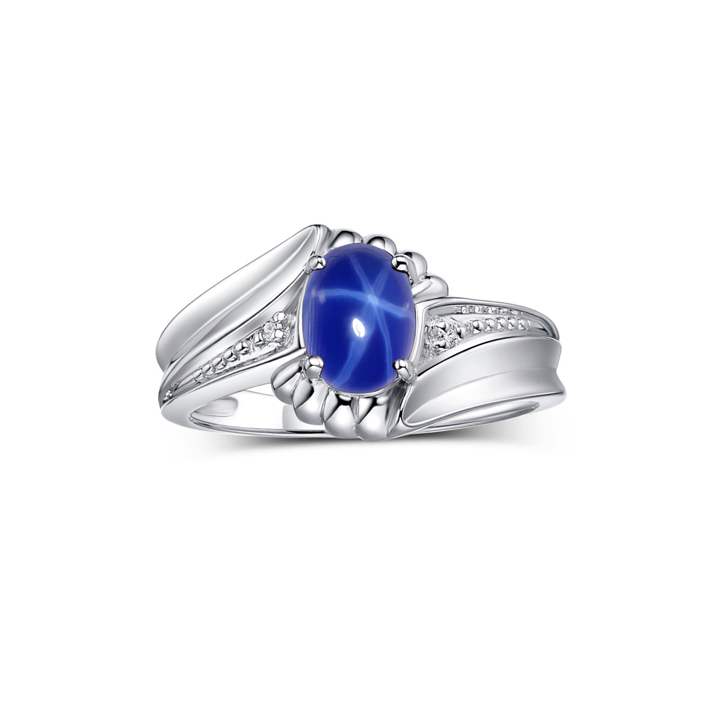 RYLOS 14K White Gold Swirl Z Ring with 7X5MM Oval Gemstone & Diamond Accent Exquisite Color Stone Birthstone Jewelry for Women Available in Sizes 5-10