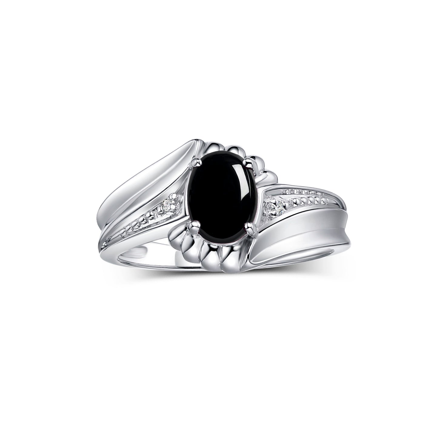 RYLOS Swirl Z Ring with 7X5MM Oval Gemstone & Diamond Accent Elegant Birthstone Jewelry for Women in Sterling Silver Available in Sizes 5-10