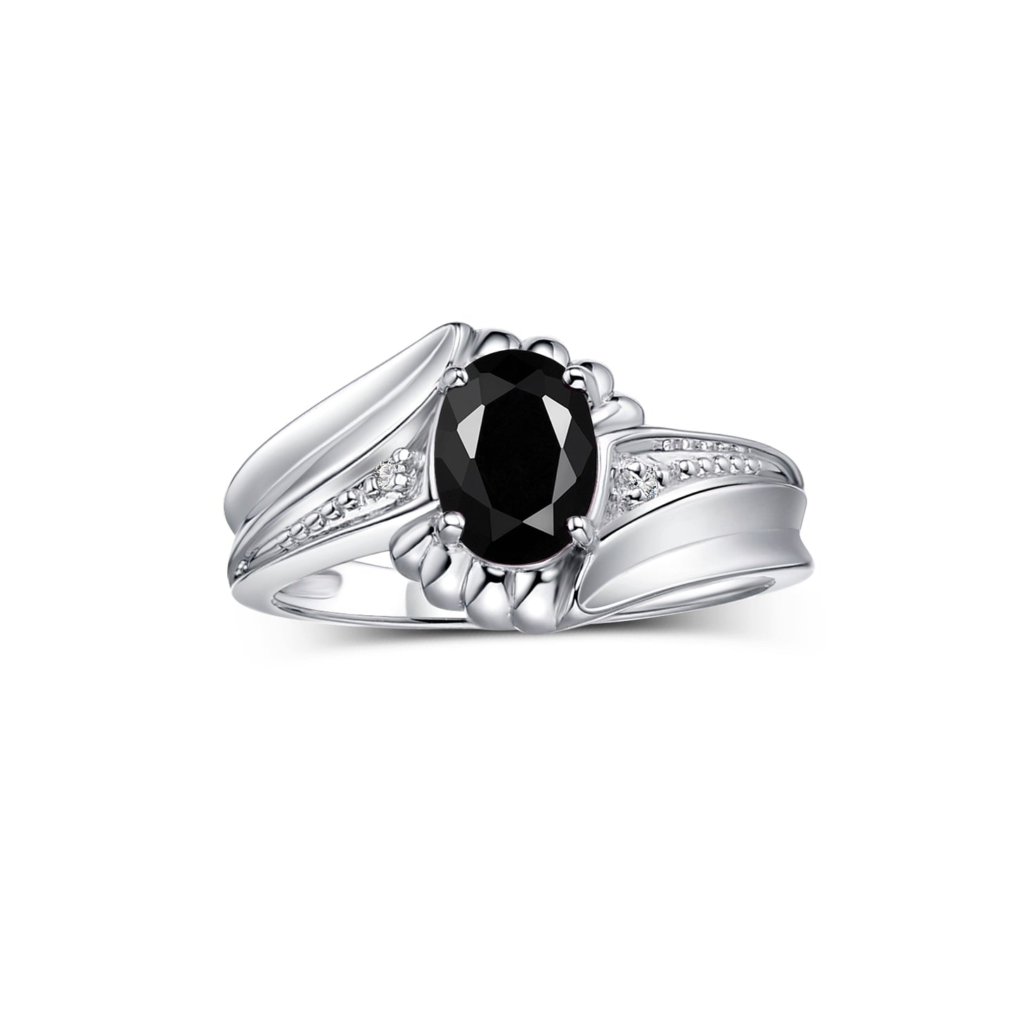 RYLOS Swirl Z Ring with 7X5MM Oval Gemstone & Diamond Accent Elegant Birthstone Jewelry for Women in Sterling Silver Available in Sizes 5-10