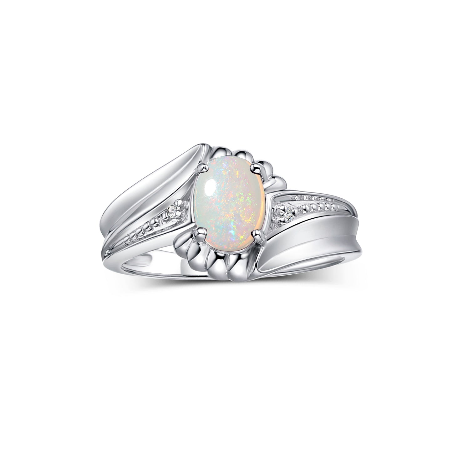RYLOS 14K White Gold Swirl Z Ring with 7X5MM Oval Gemstone & Diamond Accent Exquisite Color Stone Birthstone Jewelry for Women Available in Sizes 5-10