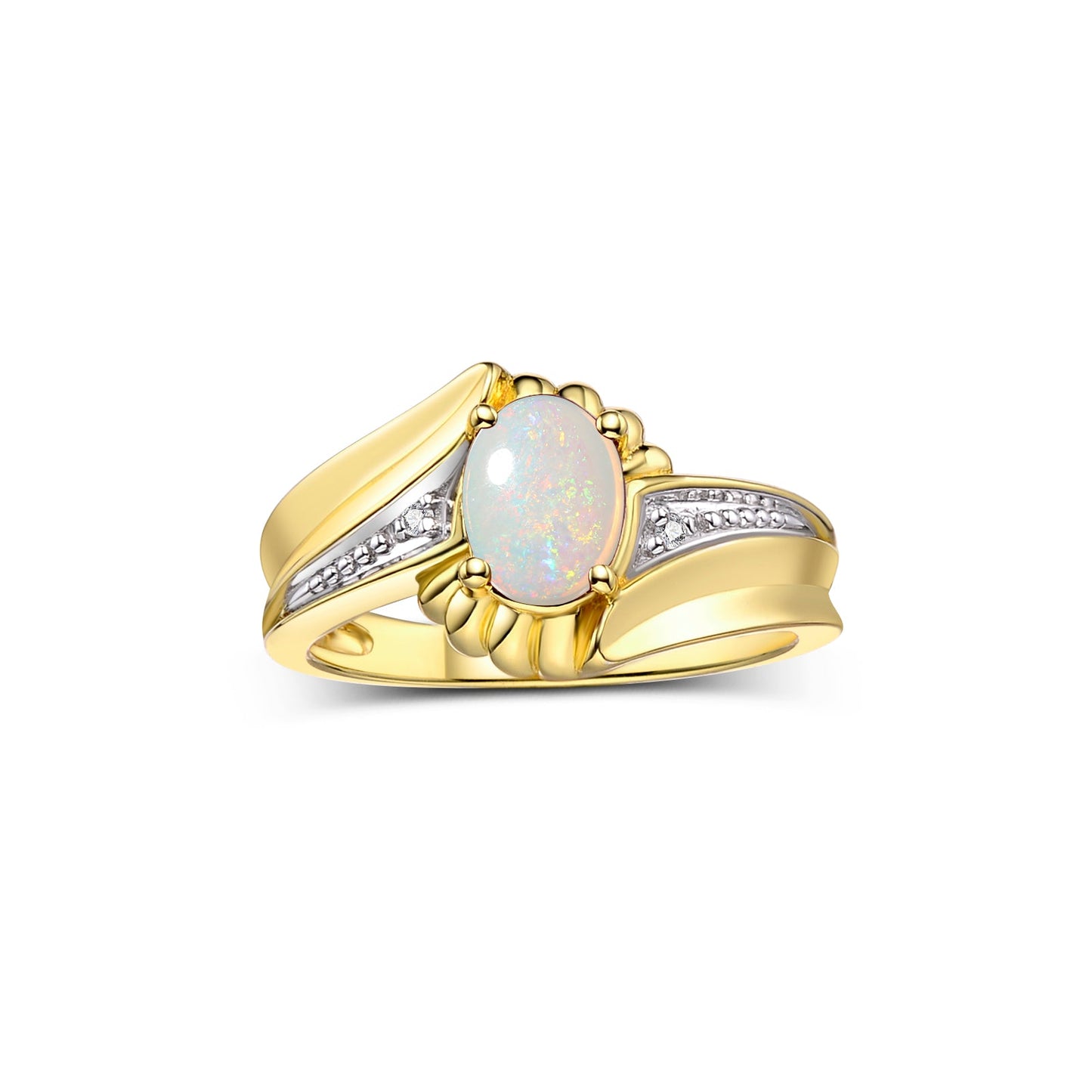 RYLOS Swirl Z Ring with 7X5MM Oval Gemstone & Diamond Accent – Elegant Birthstone Jewelry for Women in Yellow Gold Plated Silver – Available in Sizes 5-10