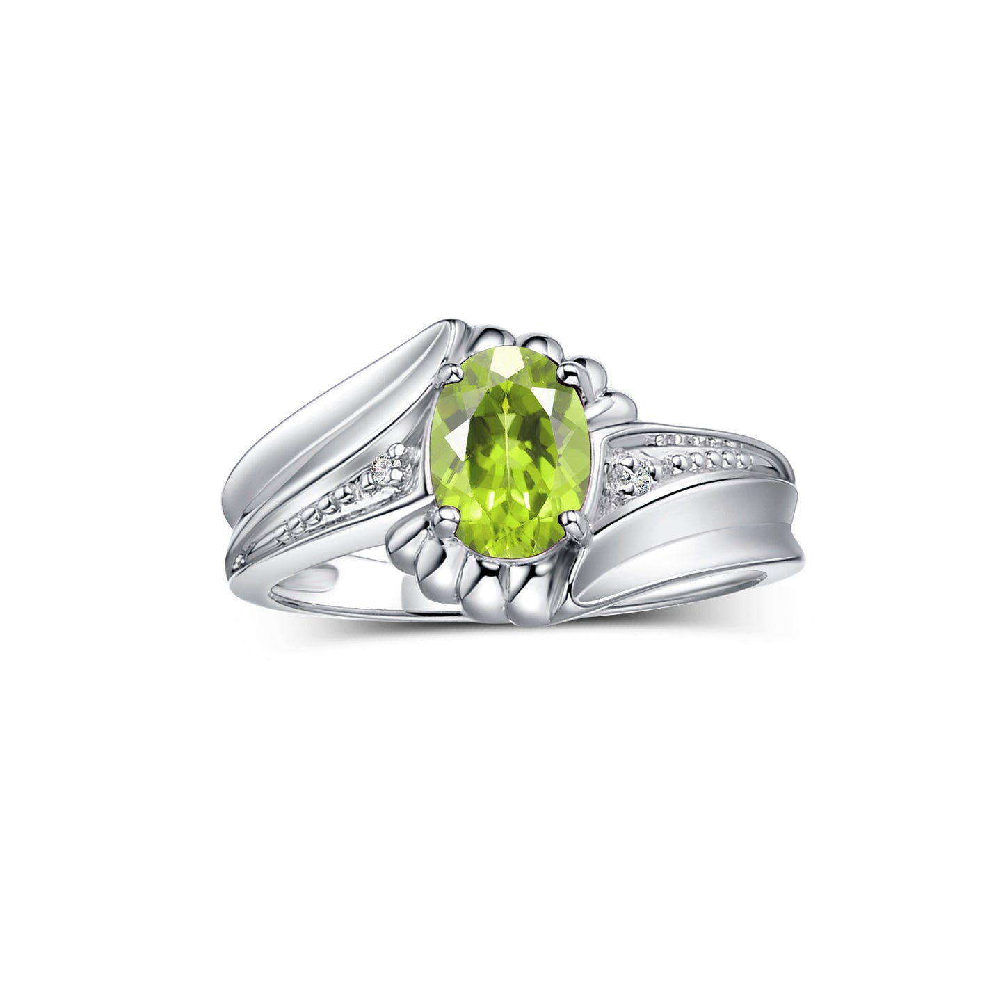 RYLOS Swirl Z Ring with 7X5MM Oval Gemstone & Diamond Accent Elegant Birthstone Jewelry for Women in Sterling Silver Available in Sizes 5-10