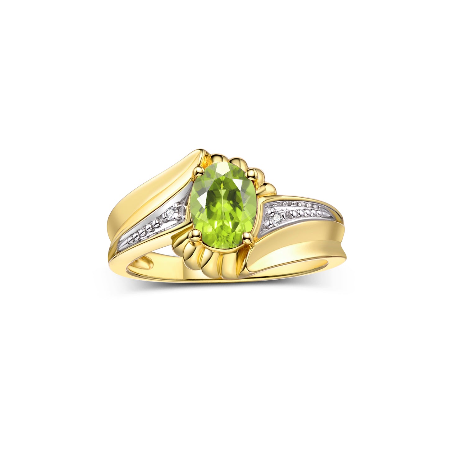 RYLOS 14K Yellow Gold Swirl Z Ring with 7X5MM Oval Gemstone & Diamond Accent Exquisite Color Stone Birthstone Jewelry for Women Available in Sizes 5-10