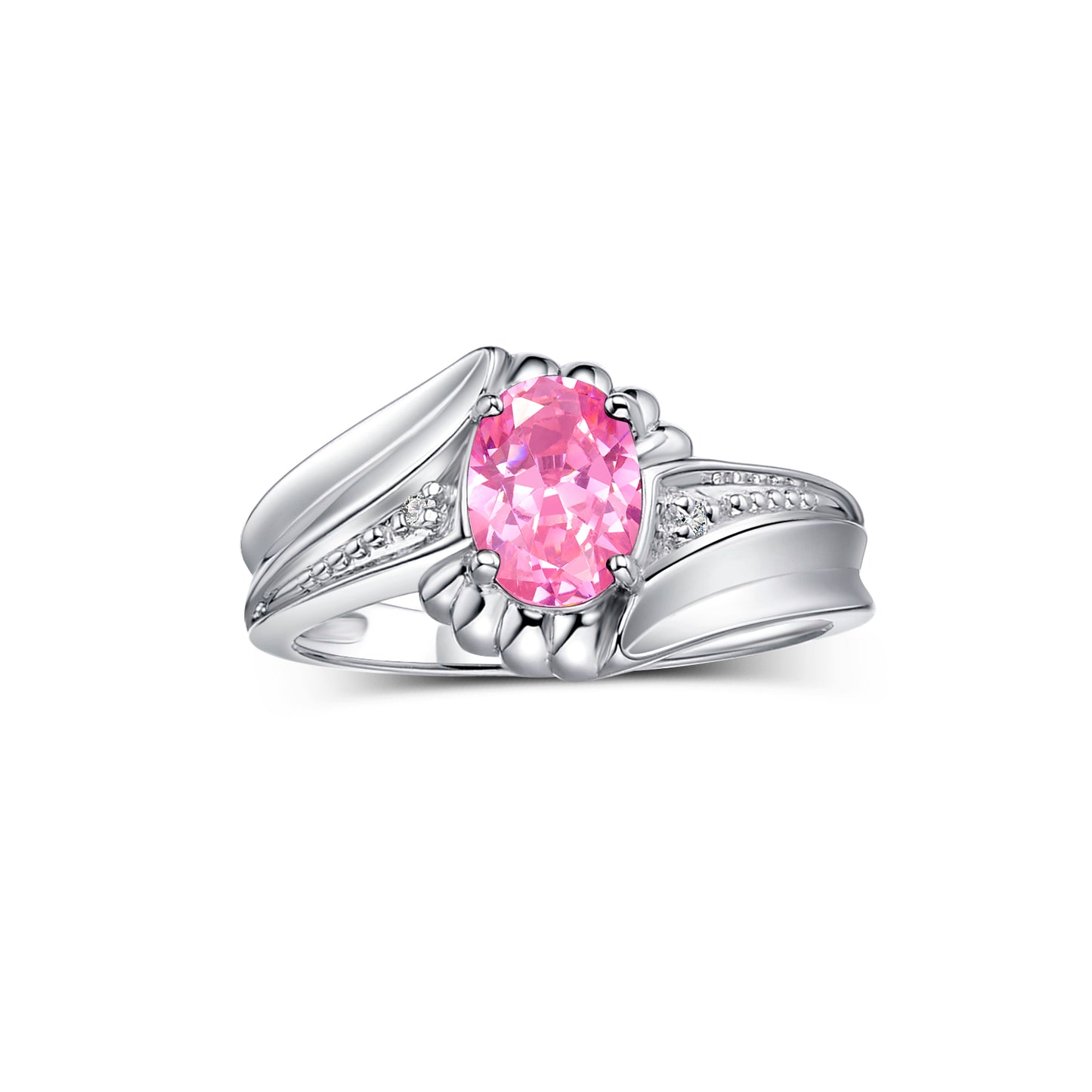 RYLOS Swirl Z Ring with 7X5MM Oval Gemstone & Diamond Accent Elegant Birthstone Jewelry for Women in Sterling Silver Available in Sizes 5-10