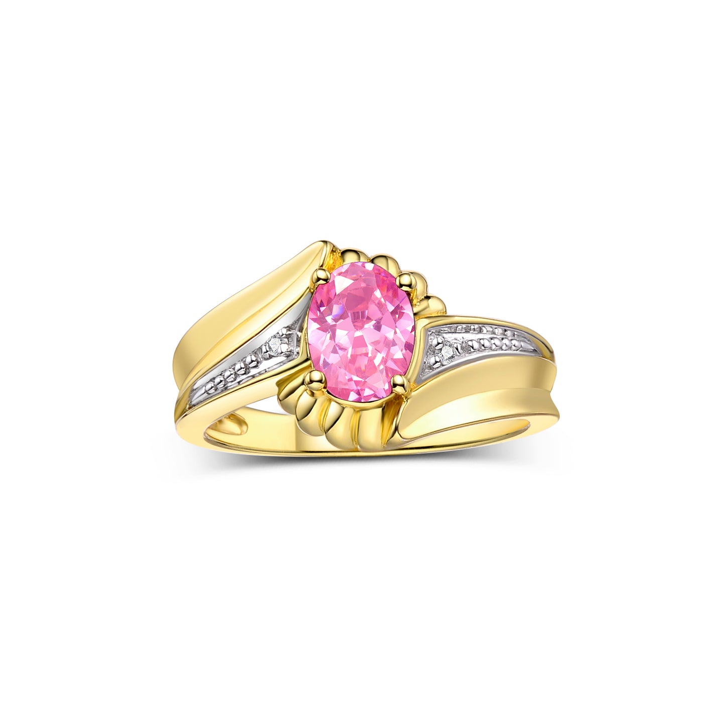 RYLOS 14K Yellow Gold Swirl Z Ring with 7X5MM Oval Gemstone & Diamond Accent Exquisite Color Stone Birthstone Jewelry for Women Available in Sizes 5-10