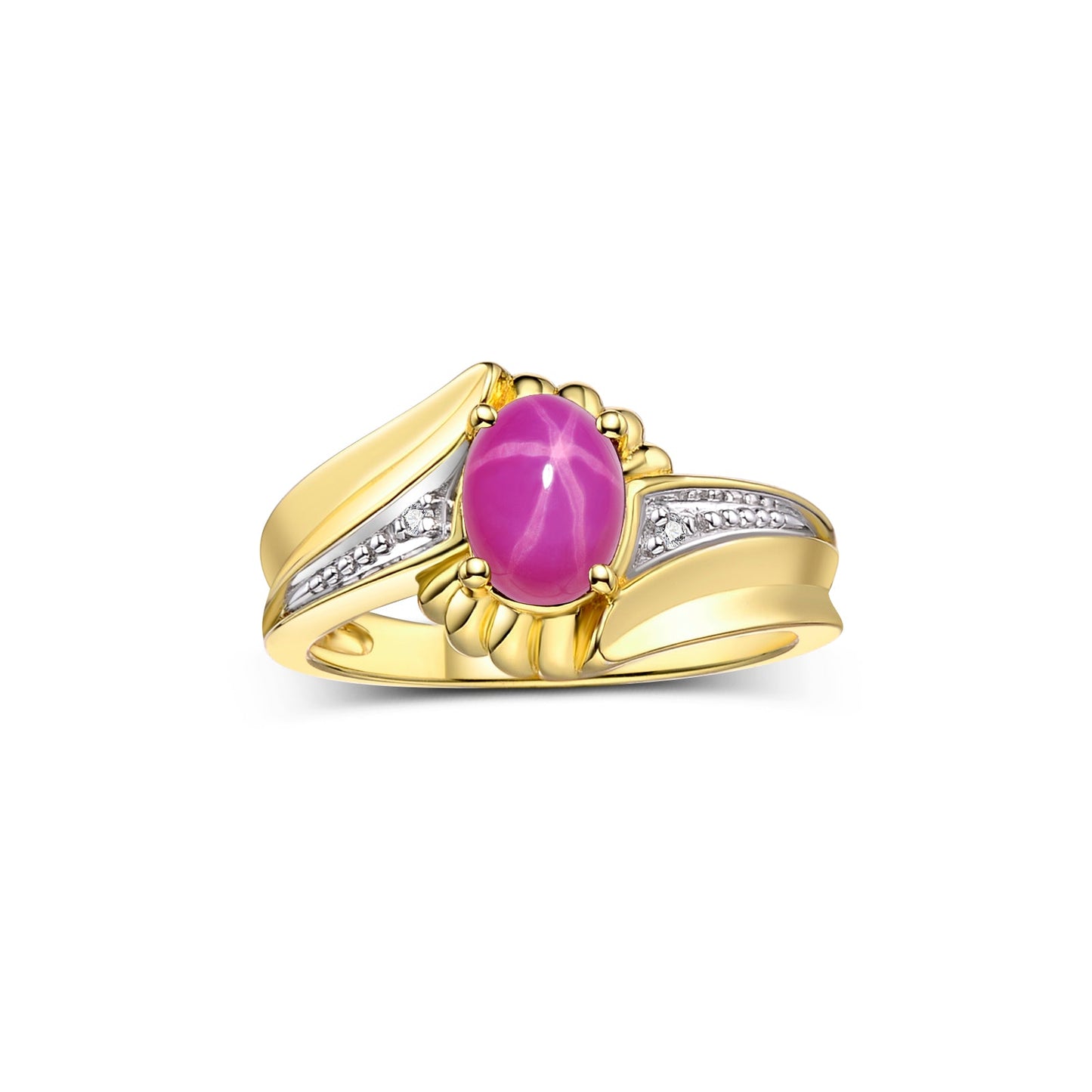 RYLOS Swirl Z Ring with 7X5MM Oval Gemstone & Diamond Accent – Elegant Birthstone Jewelry for Women in Yellow Gold Plated Silver – Available in Sizes 5-10