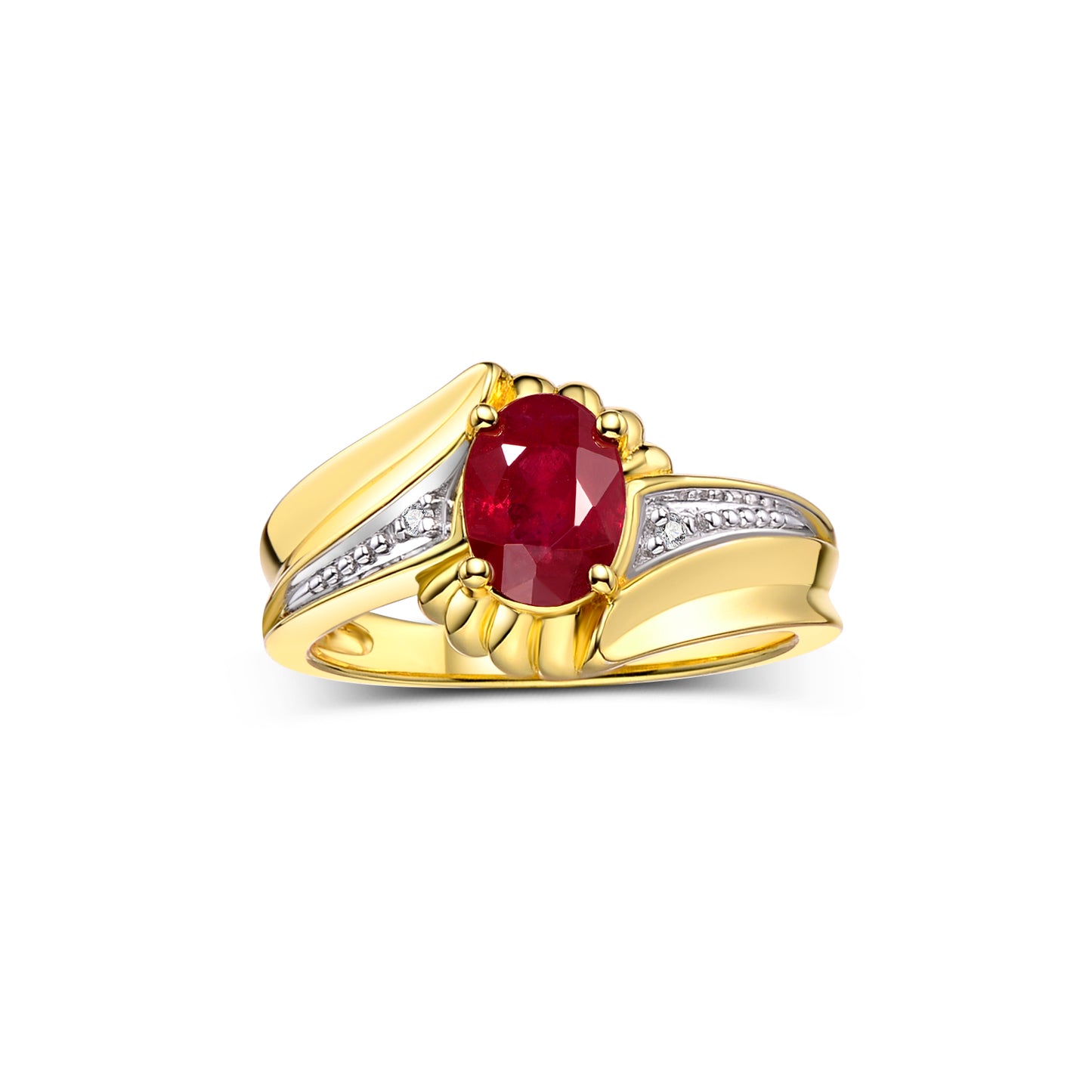 RYLOS 14K Yellow Gold Swirl Z Ring with 7X5MM Oval Gemstone & Diamond Accent Exquisite Color Stone Birthstone Jewelry for Women Available in Sizes 5-10