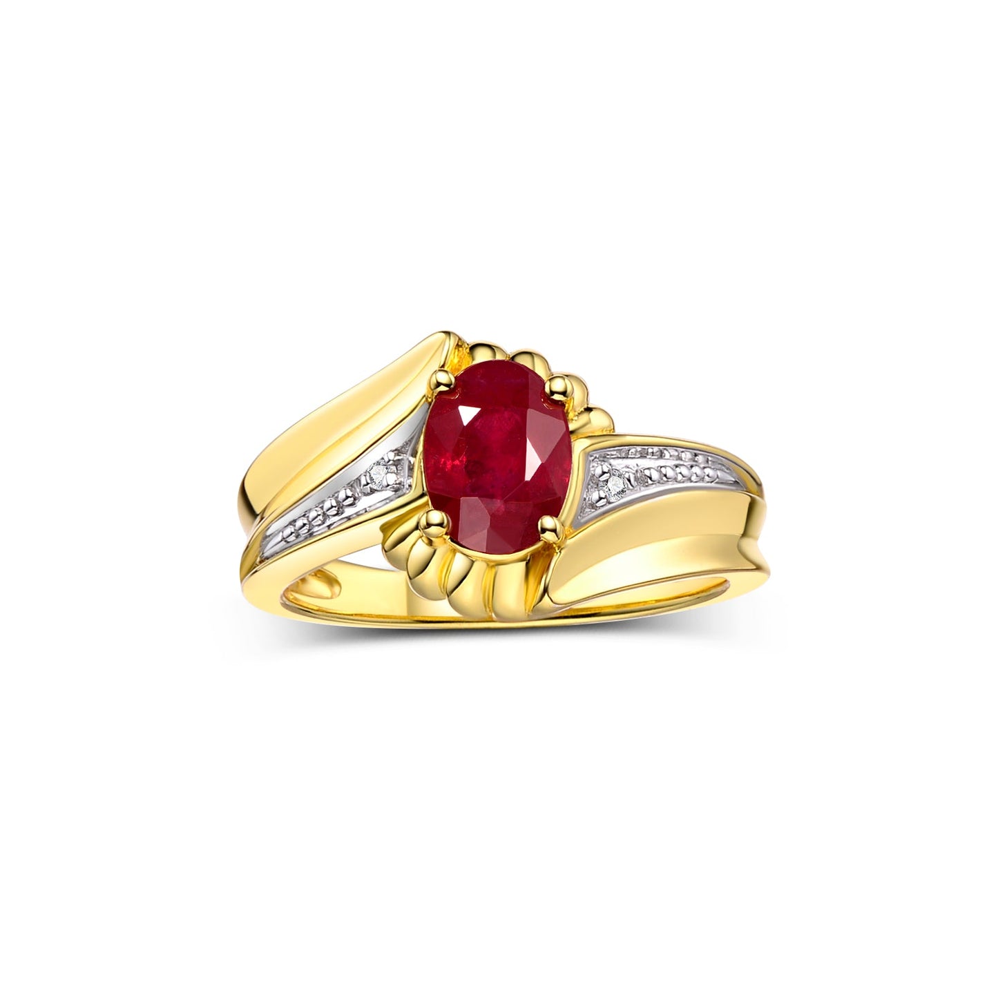 RYLOS Swirl Z Ring with 7X5MM Oval Gemstone & Diamond Accent – Elegant Birthstone Jewelry for Women in Yellow Gold Plated Silver – Available in Sizes 5-10