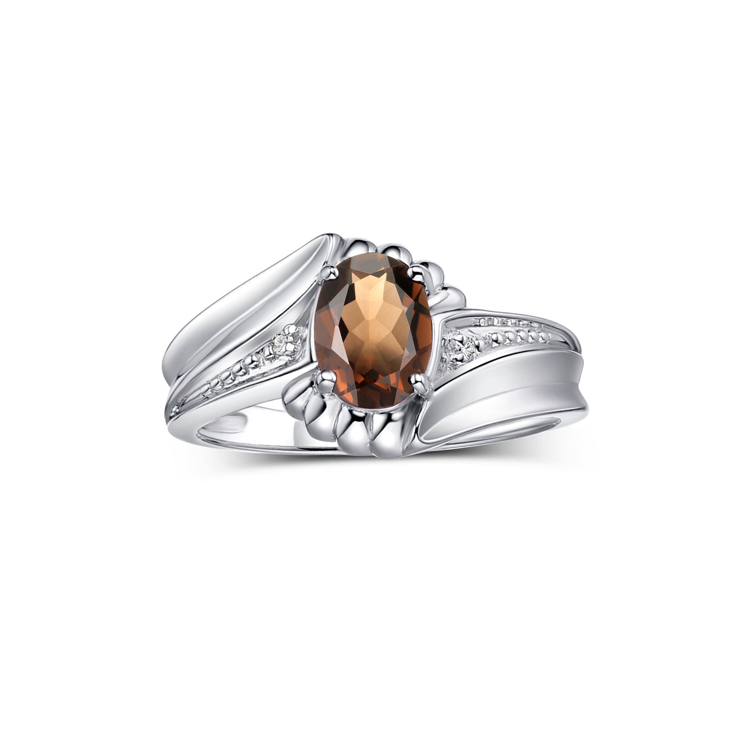 RYLOS Swirl Z Ring with 7X5MM Oval Gemstone & Diamond Accent Elegant Birthstone Jewelry for Women in Sterling Silver Available in Sizes 5-10
