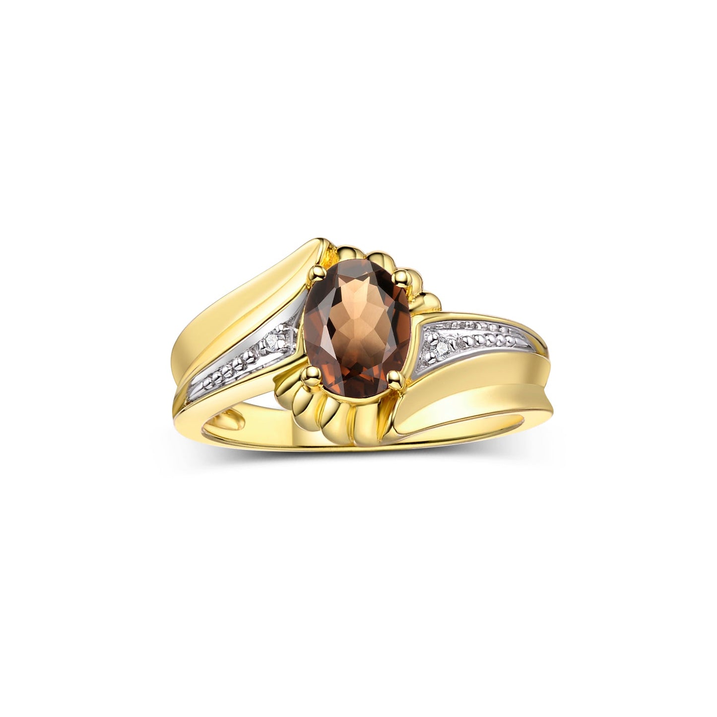 RYLOS Swirl Z Ring with 7X5MM Oval Gemstone & Diamond Accent – Elegant Birthstone Jewelry for Women in Yellow Gold Plated Silver – Available in Sizes 5-10