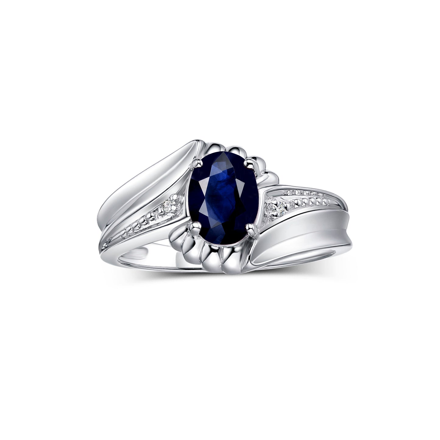 RYLOS Swirl Z Ring with 7X5MM Oval Gemstone & Diamond Accent Elegant Birthstone Jewelry for Women in Sterling Silver Available in Sizes 5-10