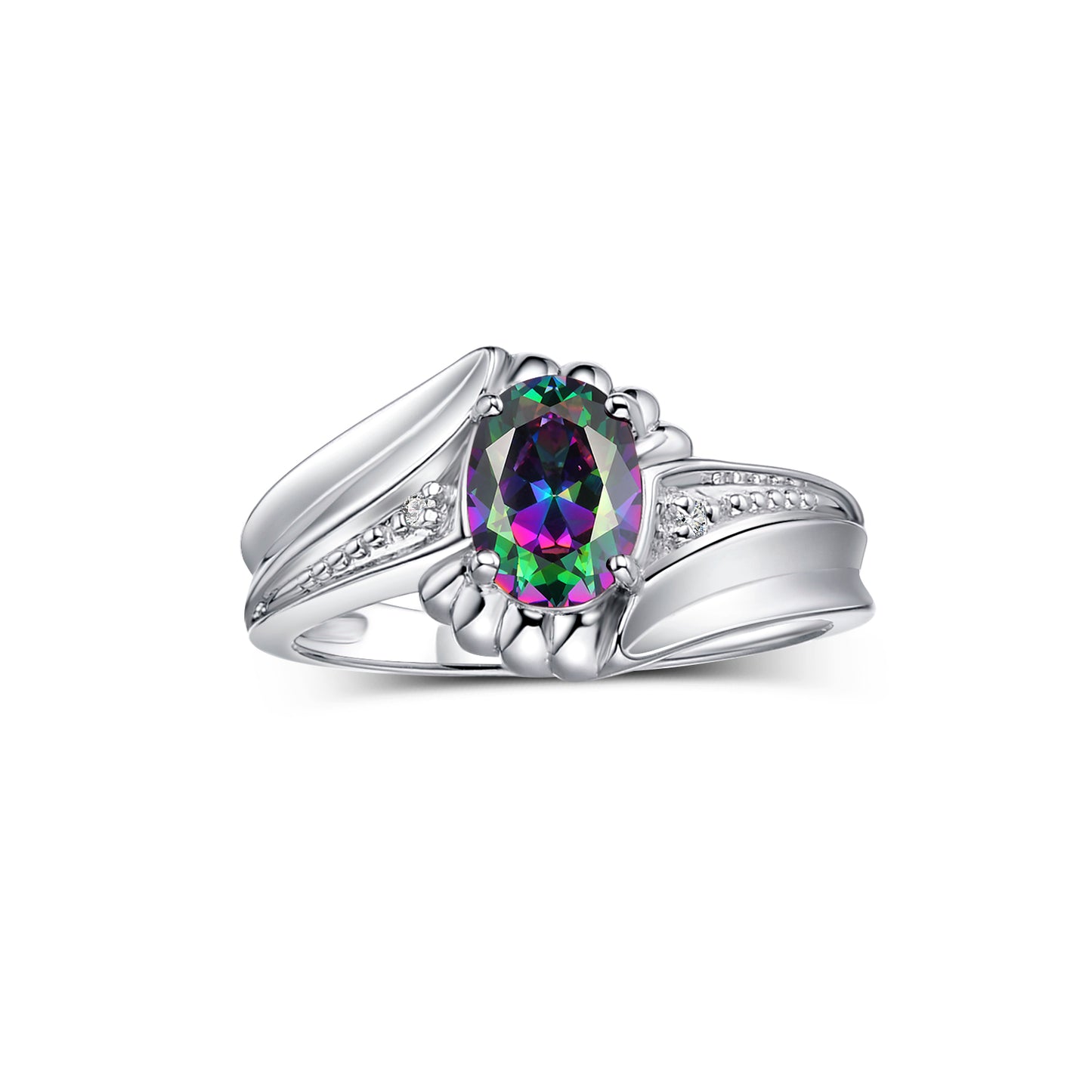 RYLOS Swirl Z Ring with 7X5MM Oval Gemstone & Diamond Accent Elegant Birthstone Jewelry for Women in Sterling Silver Available in Sizes 5-10