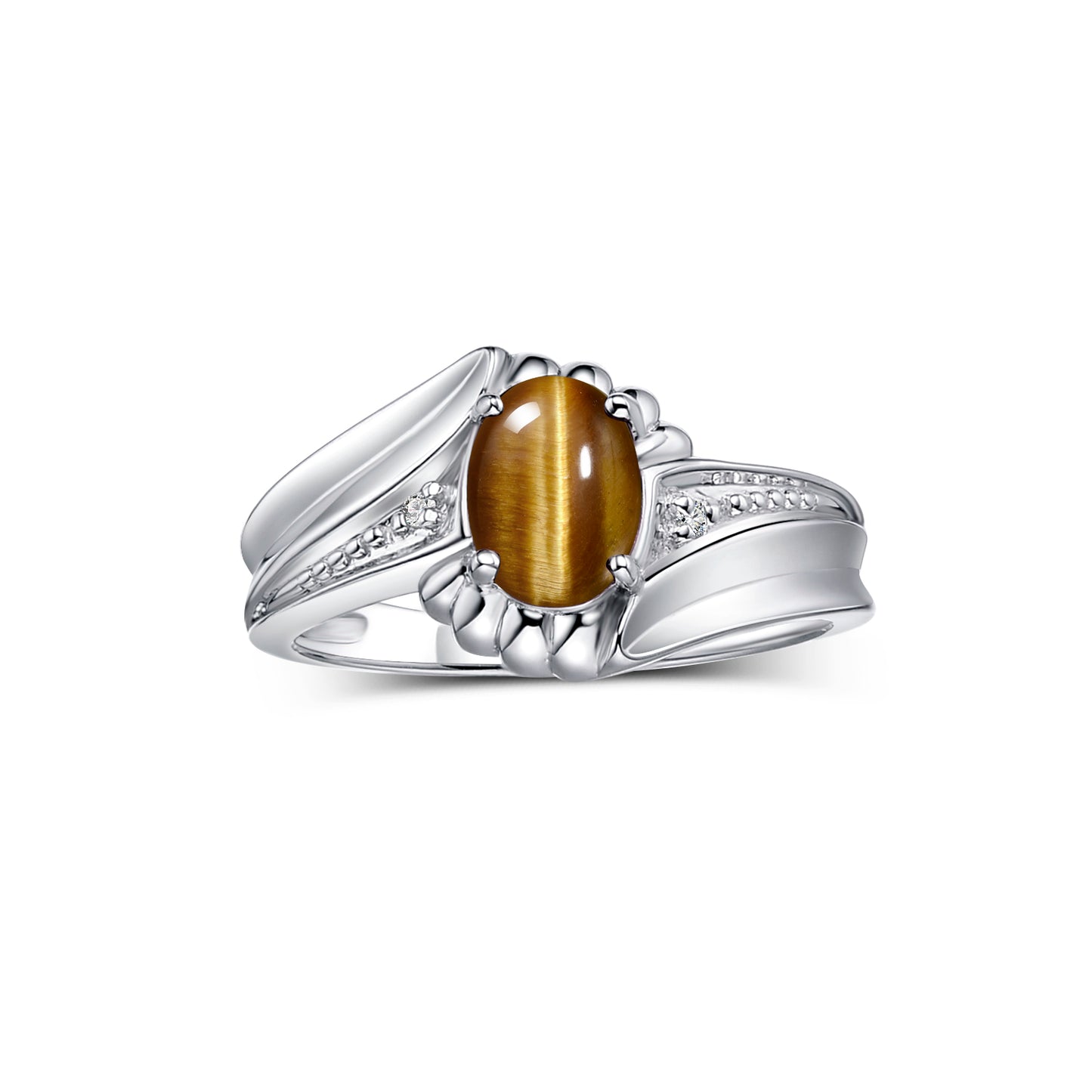 RYLOS 14K White Gold Swirl Z Ring with 7X5MM Oval Gemstone & Diamond Accent Exquisite Color Stone Birthstone Jewelry for Women Available in Sizes 5-10