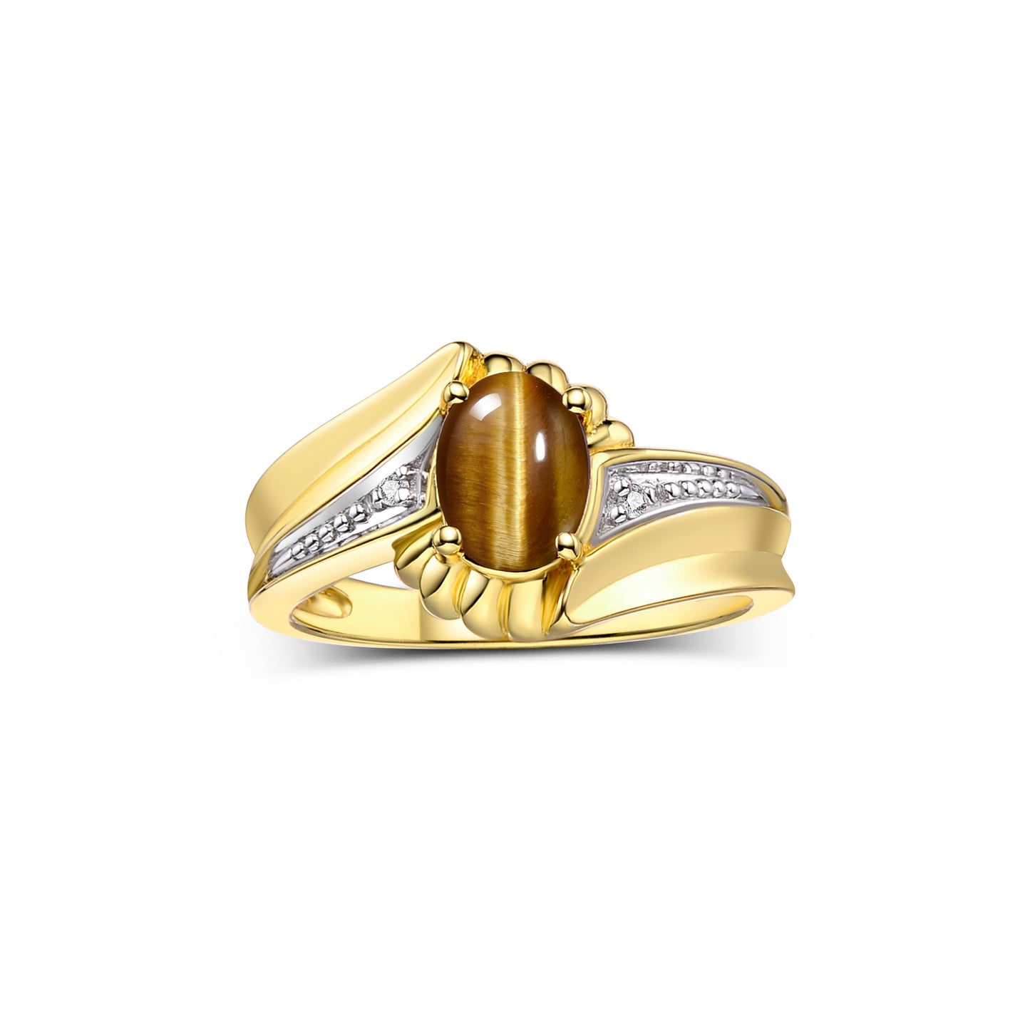 RYLOS 14K Yellow Gold Swirl Z Ring with 7X5MM Oval Gemstone & Diamond Accent Exquisite Color Stone Birthstone Jewelry for Women Available in Sizes 5-10