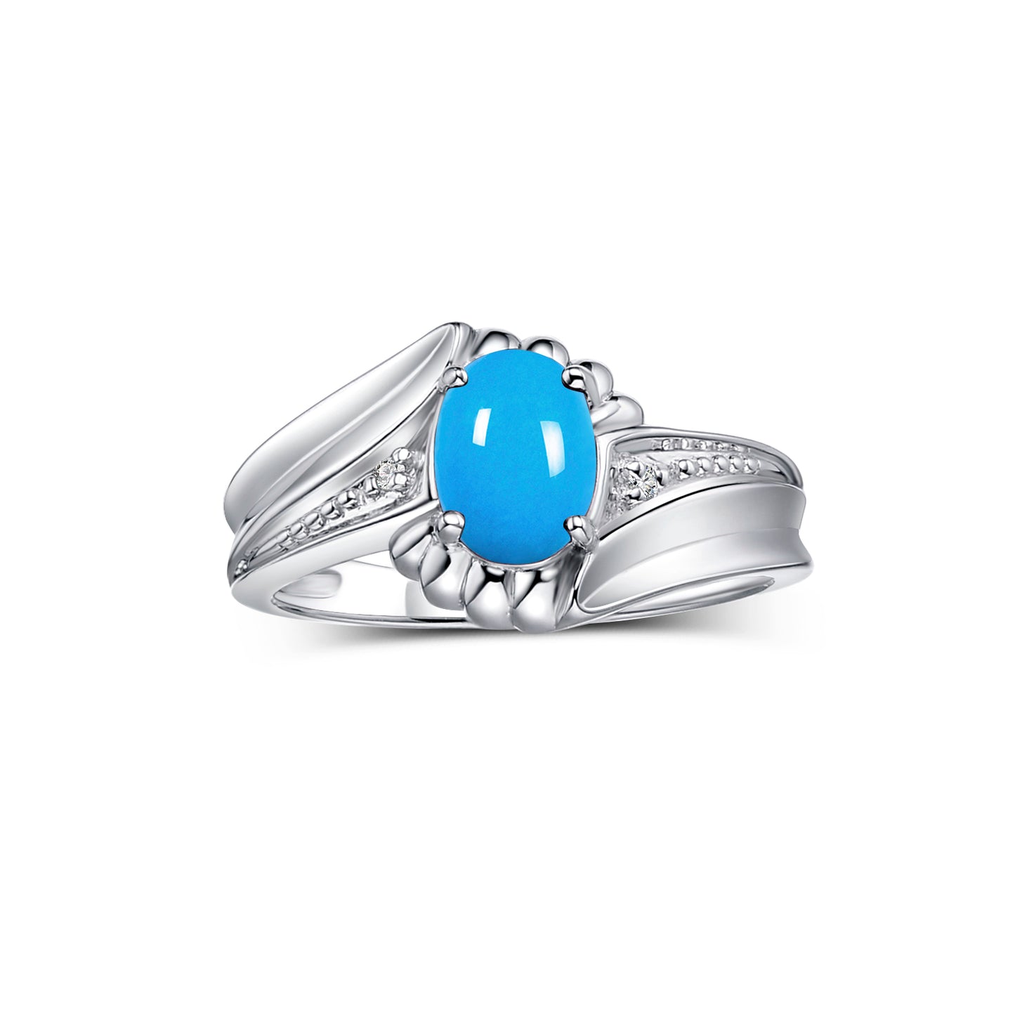 RYLOS 14K White Gold Swirl Z Ring with 7X5MM Oval Gemstone & Diamond Accent Exquisite Color Stone Birthstone Jewelry for Women Available in Sizes 5-10