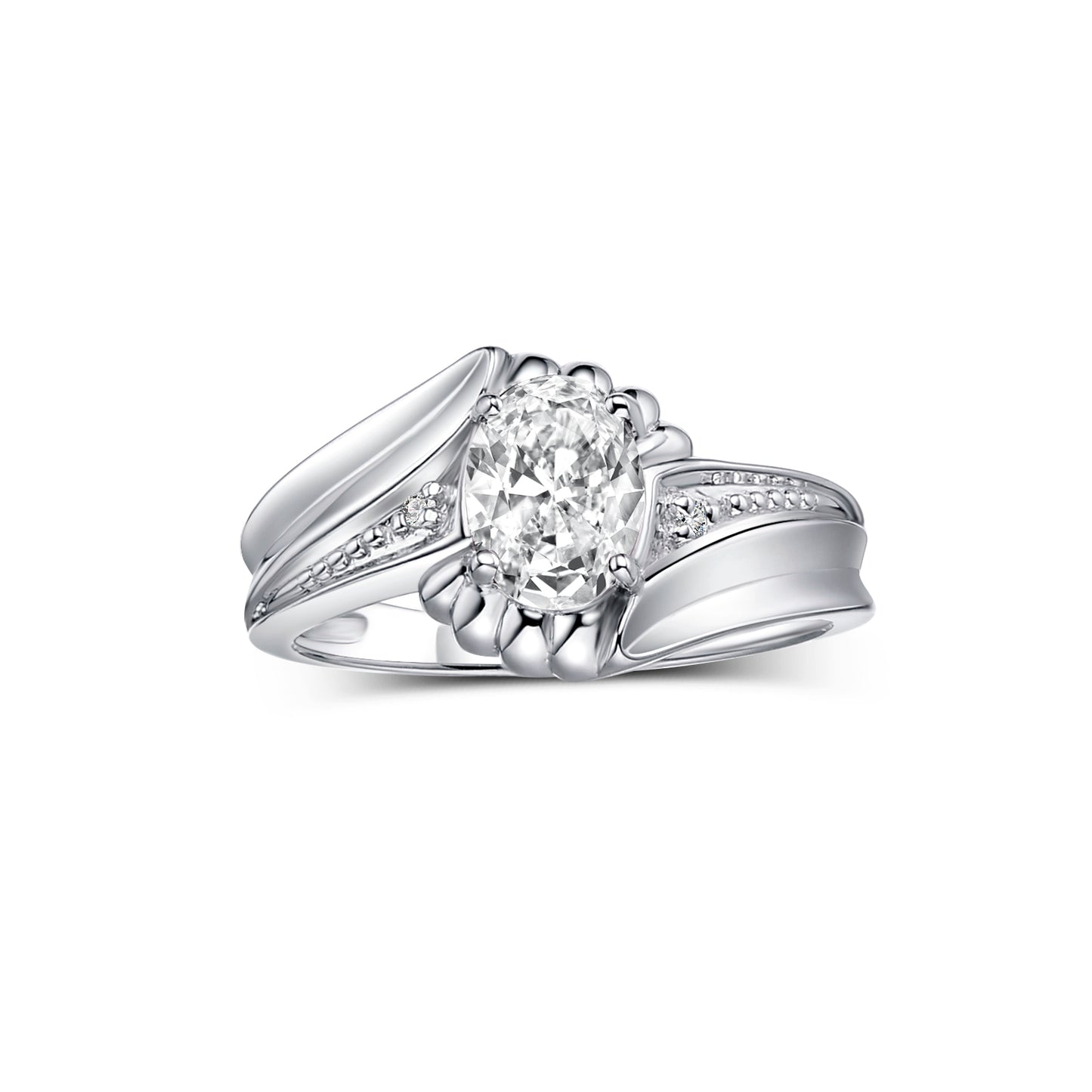 RYLOS 14K White Gold Swirl Z Ring with 7X5MM Oval Gemstone & Diamond Accent Exquisite Color Stone Birthstone Jewelry for Women Available in Sizes 5-10