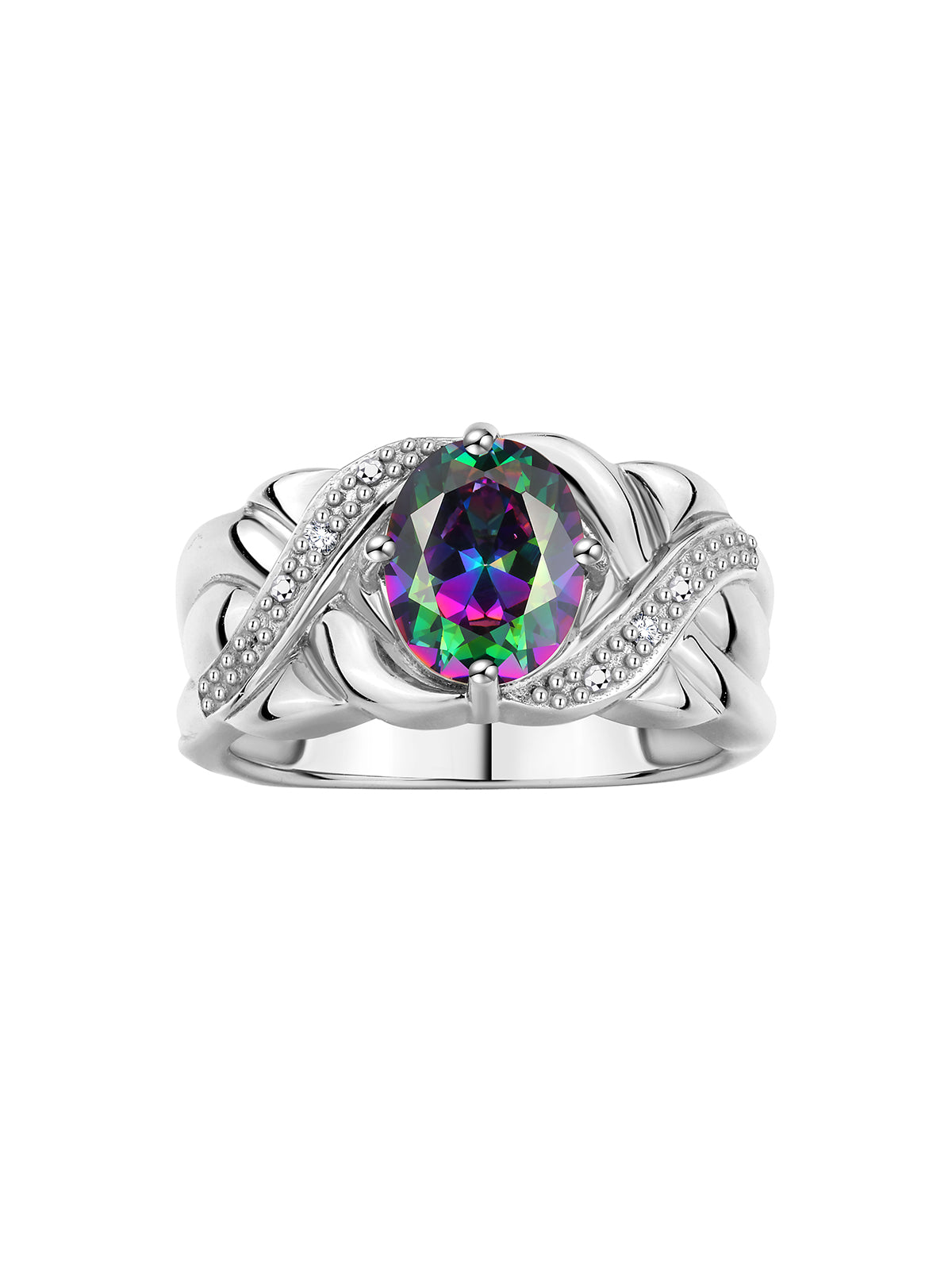 RYLOS 14K White Gold Classic Ring with 9X7MM Oval Gemstone & Sparkling Diamonds Exquisite Gem Jewelry for Women Available in Sizes 5-10