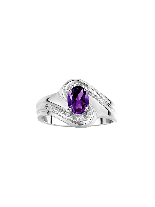RYLOS 14K White Gold Ring Designer Swirl Style : 7X5MM Oval Gemstone & Diamond Accent - Birthstone Jewelry for Women - Available in Sizes 5-10.