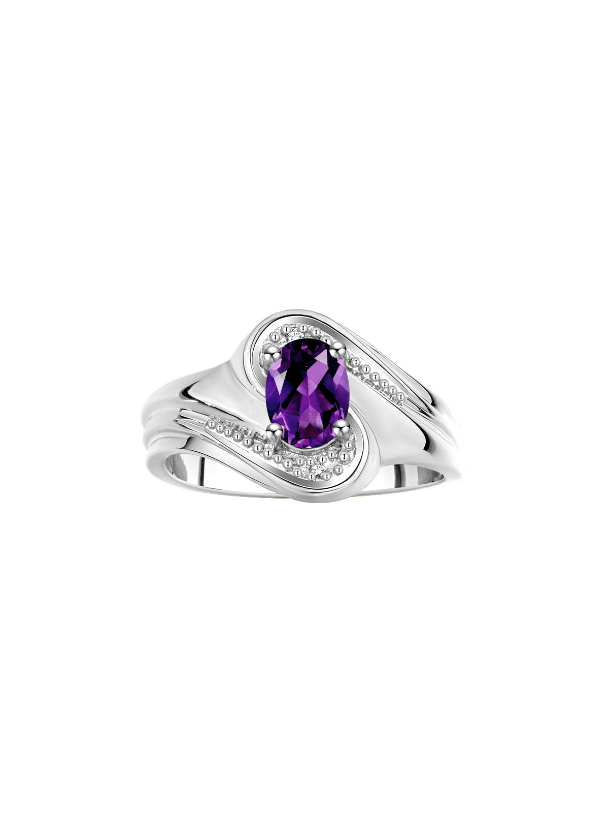 RYLOS Designer Swirl Style Ring Sterling Silver 925 : 7X5MM Oval Gemstone & Diamond Accent - Birthstone Jewelry for Women - Available in Sizes 5-10.