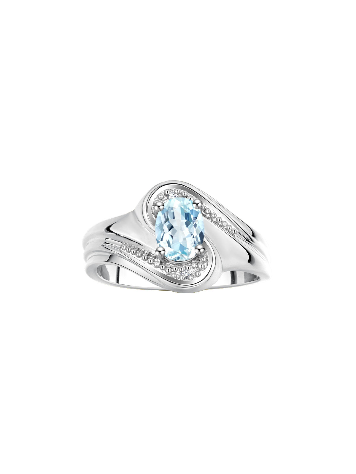 RYLOS Designer Swirl Style Ring Sterling Silver 925 : 7X5MM Oval Gemstone & Diamond Accent - Birthstone Jewelry for Women - Available in Sizes 5-10.